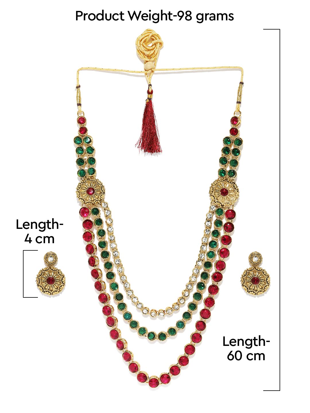 Antique Gold Tone Multi-Layered Pearl Necklace Set for Women - ZPFK9325 | Elegant Layered Long Necklace for Parties, Weddings & Special Occasions