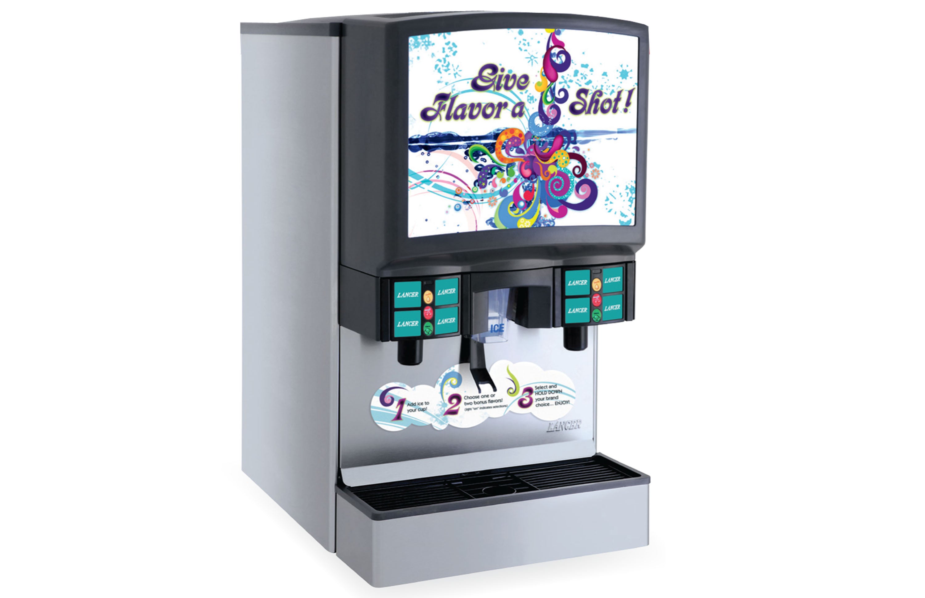 Lancer FS22 22-Inch Wide 4-8 Drink Flavor Select Ice Combo with Flavor Shot – Commercial Slushie Machine for Restaurants, Bars, and Convenience Stores – Free Shipping