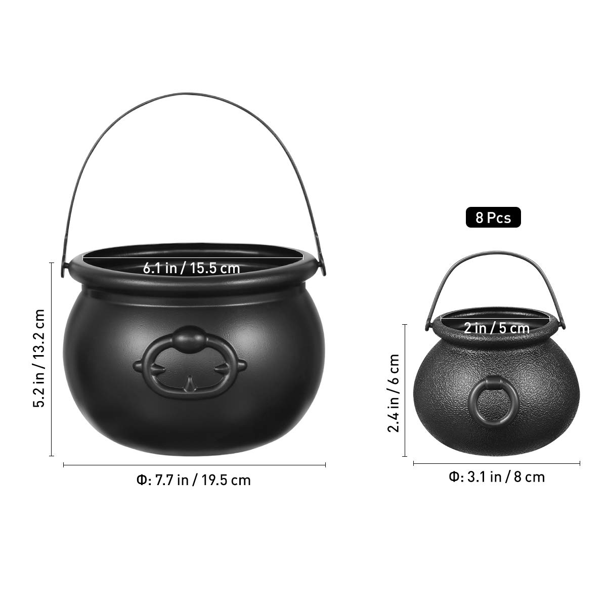 Toyvian 9 Pack Black Cauldron Set - Halloween Candy Buckets with Handles for Trick or Treat, Party Favors & St. Patrick's Day Decor - Mini Cauldron Pots for Candy Storage, Witch-Themed Parties & Holiday Celebrations