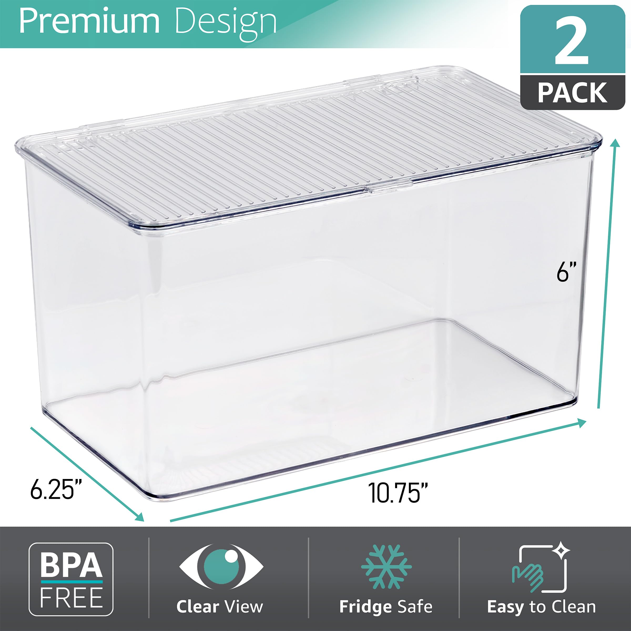 Sorbus Durable Plastic Storage Bins with Lids - Stackable Refrigerator & Pantry Organizer Bins - Multipurpose Kitchen Cabinet Storage Containers - Lightweight Home Organization Solution (2-Pack) - Perfect for Food Storage, Office Supplies & Toy Organization