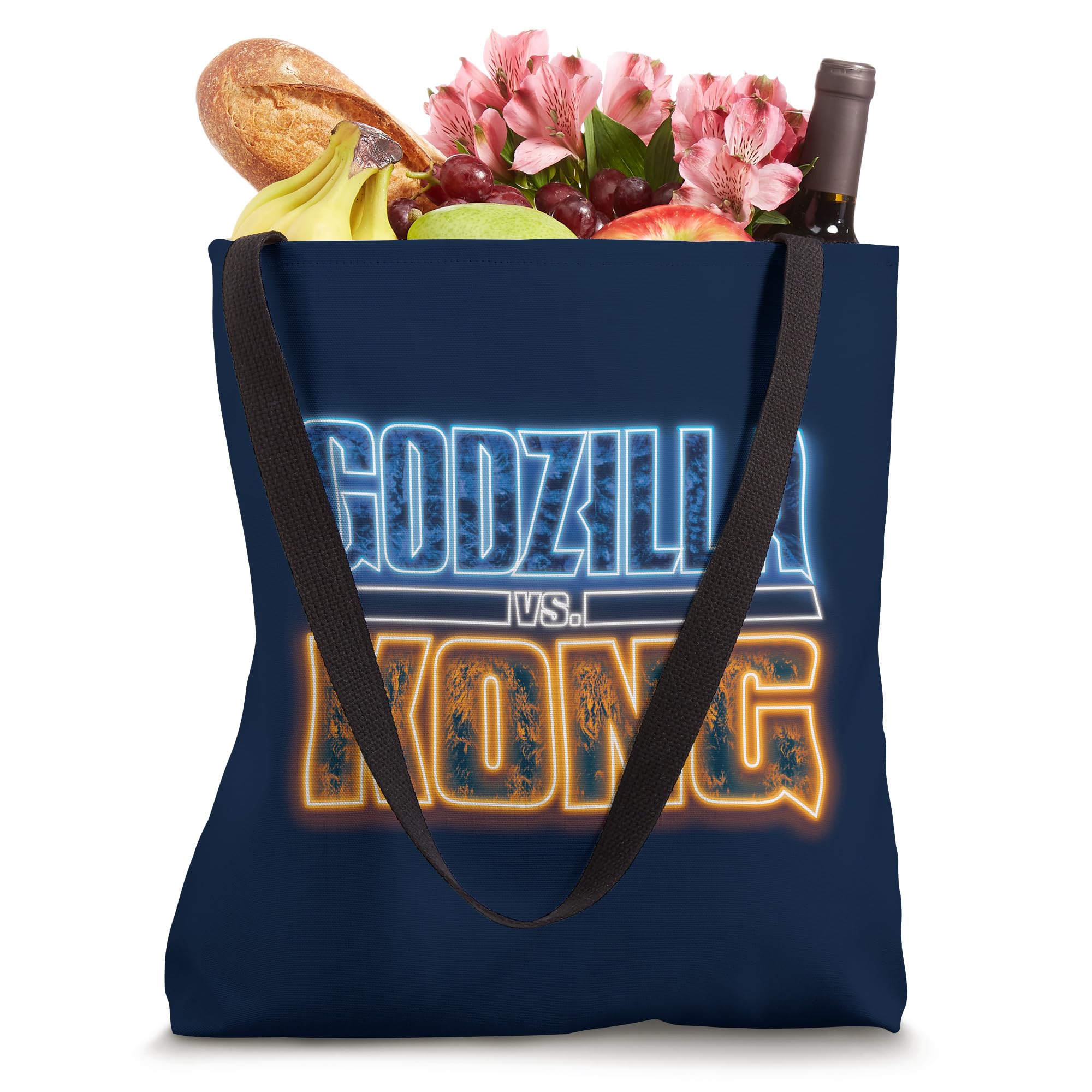 Godzilla vs Kong Official Neon Logo Tote Bag - Durable Canvas Shopping Bag for Movie Fans, Gym & Beach Use