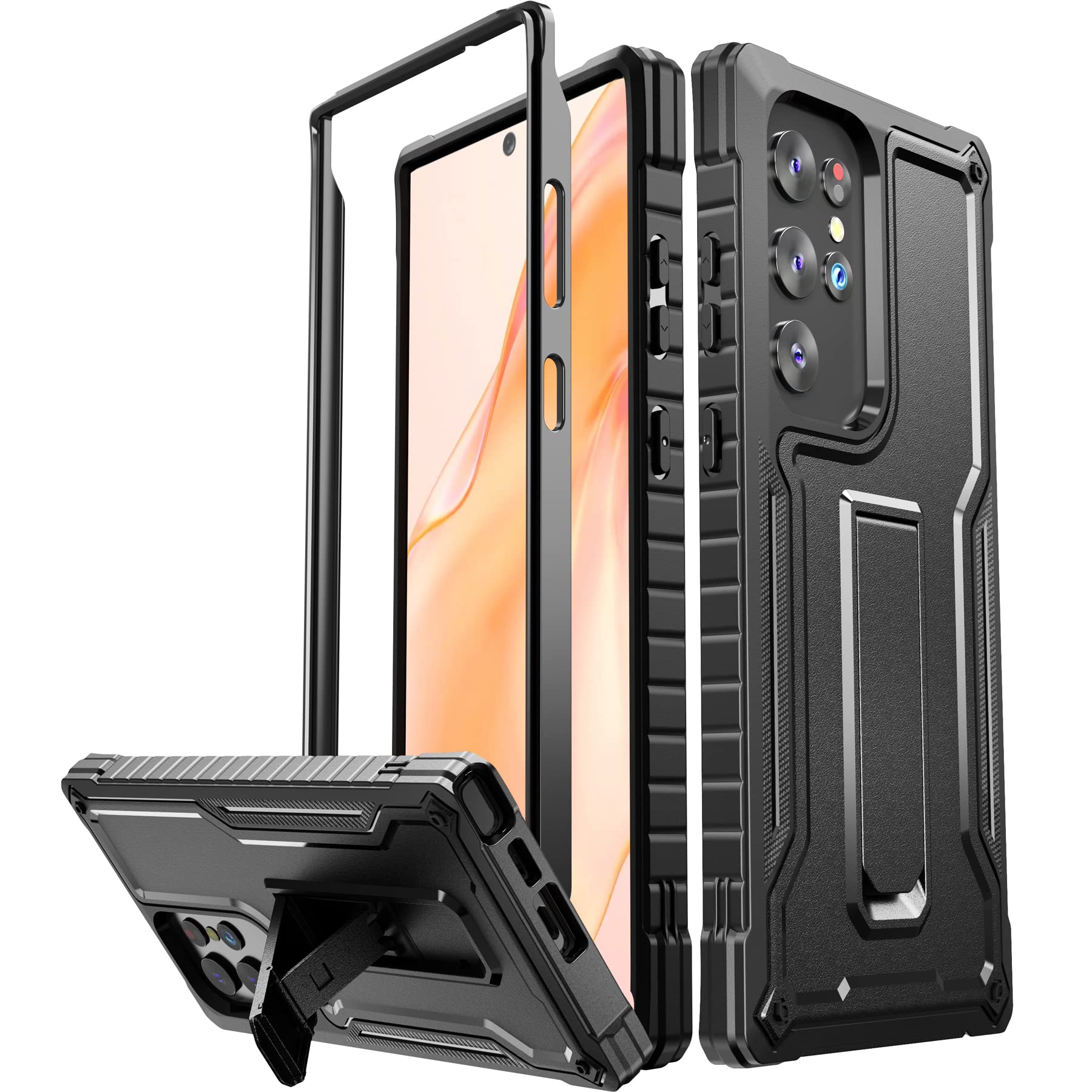 Shockproof Heavy Duty Case for Samsung Galaxy S23 Ultra with Built-in Kickstand - Dual Layer Protection, Military Grade Drop Tested (Black) | Perfect for Outdoor Activities, Travel & Daily Use