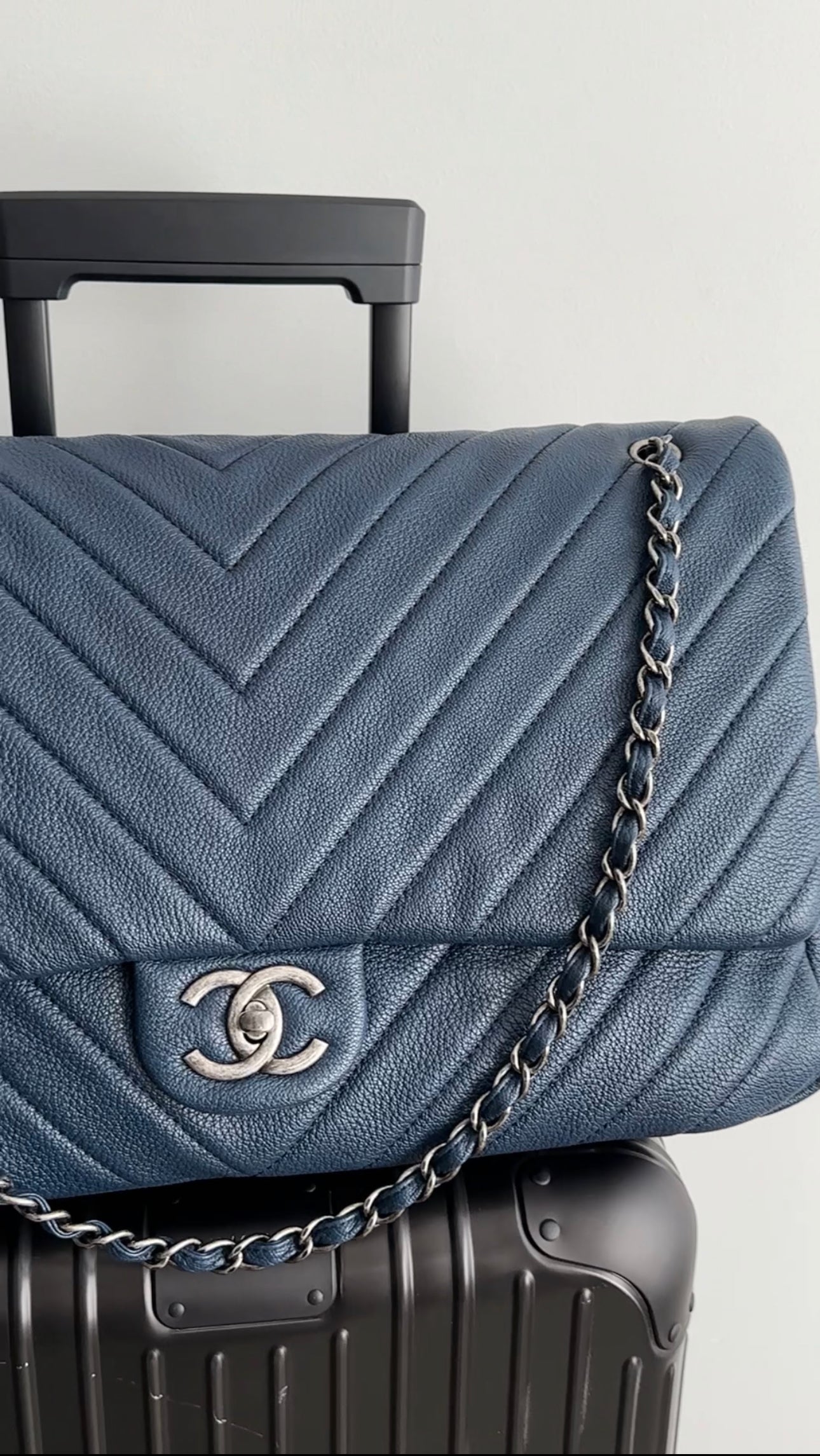 Chanel Navy Blue Chevron Quilted XXL Travel Flap Bag - Luxury Designer Handbag for Women, Spacious Tote for Travel & Everyday Use
