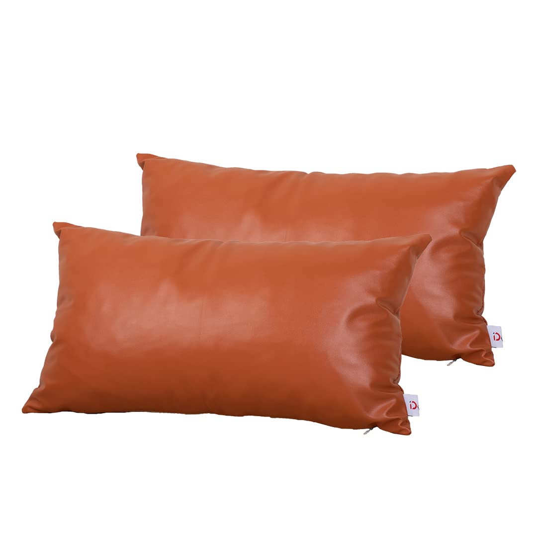 Faux Leather Throw Pillow Covers 12x20 Inches - Decorative Farmhouse Style Brown Cushion Cases for Couch, Sofa, Bed & Outdoor Use - Modern Living Room, Bedroom & Patio Decor