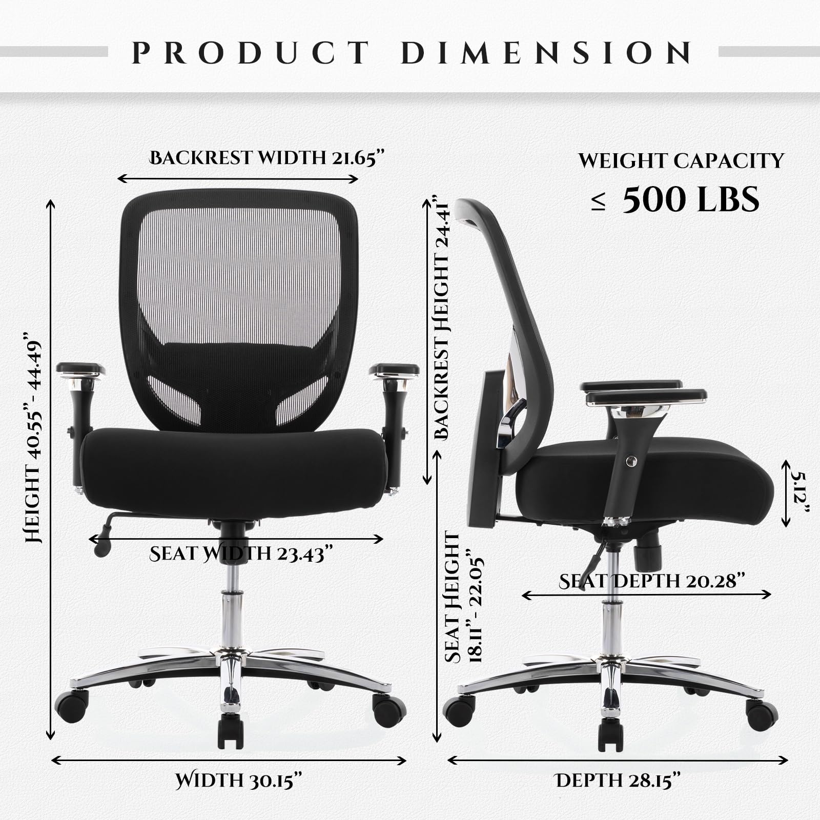 COLAMY Heavy Duty Office Chair 500lbs Capacity - Big & Tall Ergonomic Executive Chair with Wide Seat for Heavy People - Black - Perfect for Home Office, Gaming & Computer Workstations