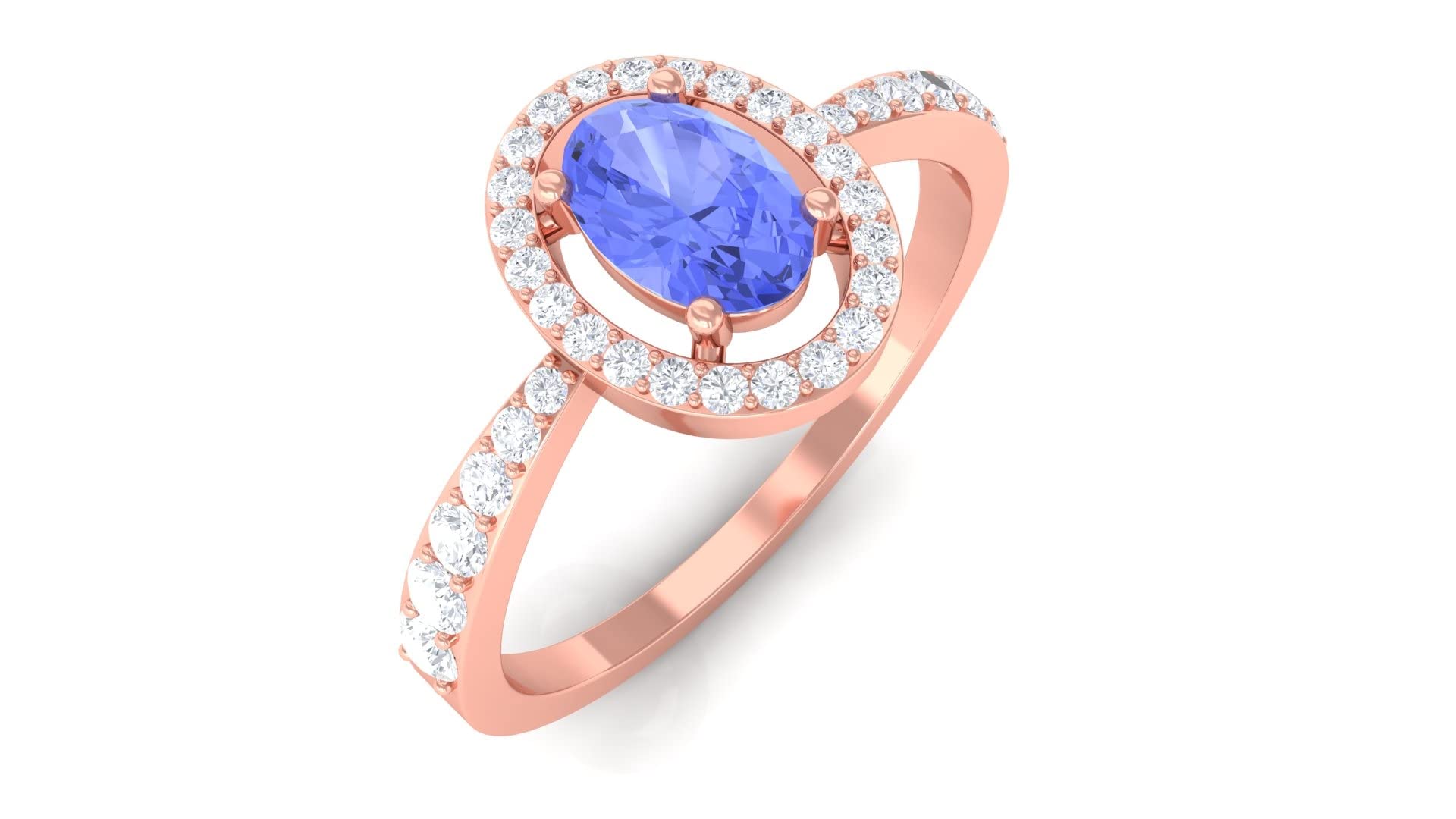 1 CT Oval Cut Tanzanite and Diamond Engagement Ring for Women - 14K Solid Gold with Floating Halo Design - Perfect for Proposals, Anniversaries & Special Occasions