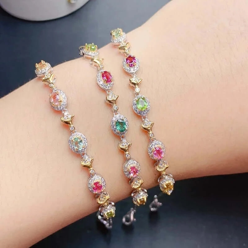 925 Sterling Silver Tourmaline Gemstone Chain Bracelet for Women - Elegant Adjustable Jewelry Gift for Birthday, Anniversary & Special Occasions