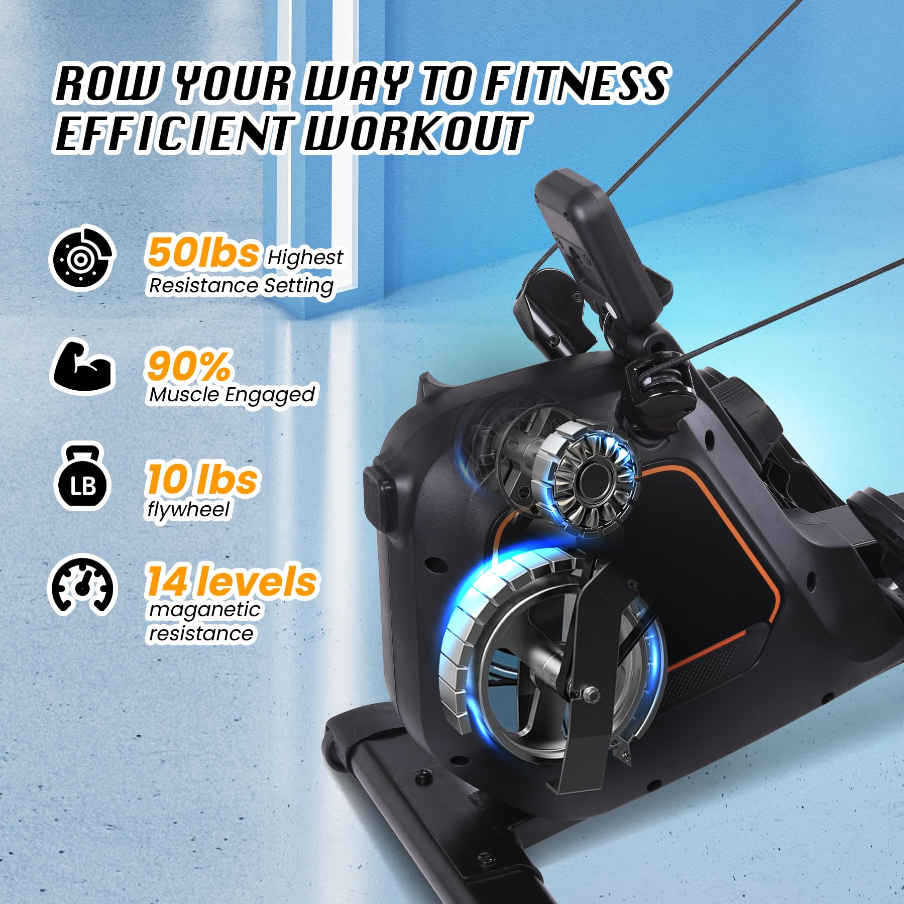 Premium Magnetic Rowing Machine for Home - 16-Level Quiet Resistance, Foldable Design, 350LB Weight Capacity with Digital Monitor - Perfect for Home Gym, Cardio Workouts & Full-Body Training
