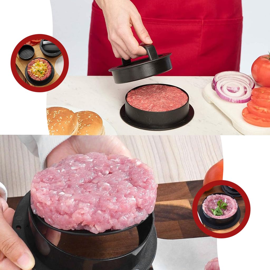 HASTHIP® 4-in-1 Stackable Burger Press Maker - Non-Stick Patty Shaper with 100 Pcs Patty Papers - Perfect for BBQ, Picnics & Home Cooking - Sandwich Sealer & Ring Mold for Uniform Patties