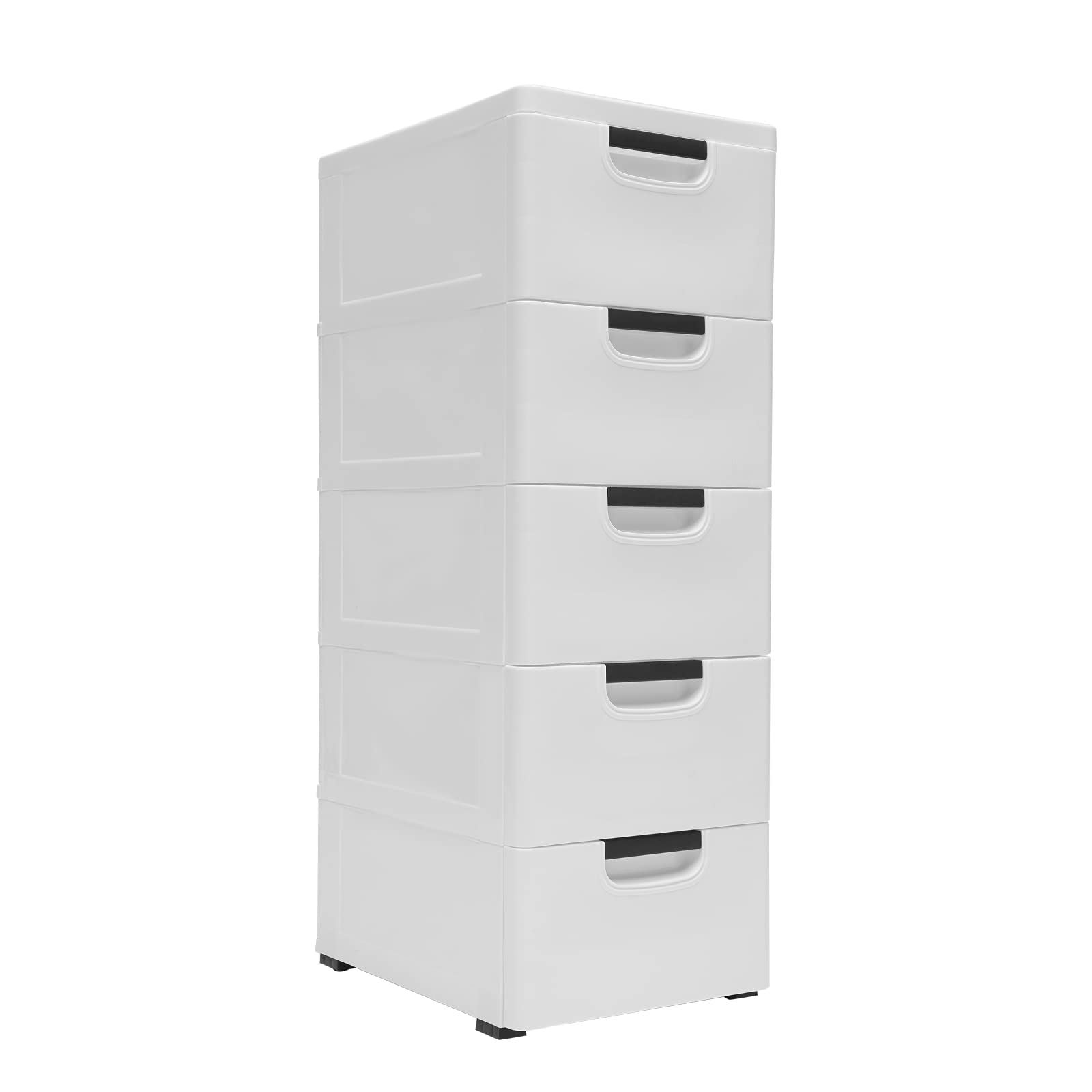 LOYALHEARTDY 5-Drawer Plastic Storage Dresser with Wheels - White Organizer Cabinet for Toys, Snacks, Clothes | Perfect for Bedroom, Living Room, Playroom & Kids Room Organization