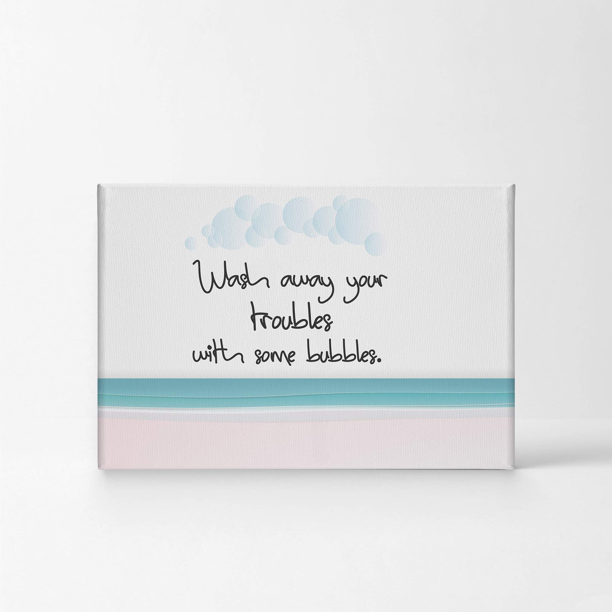 Smile Art Design 'Wash Away Your Troubles with Some Bubbles' Canvas Print - Funny Kids Bathroom Wall Decor Sign, 11x17 Inches, Ready to Hang, Made in USA - Perfect for Bathroom, Nursery, or Playroom Decor