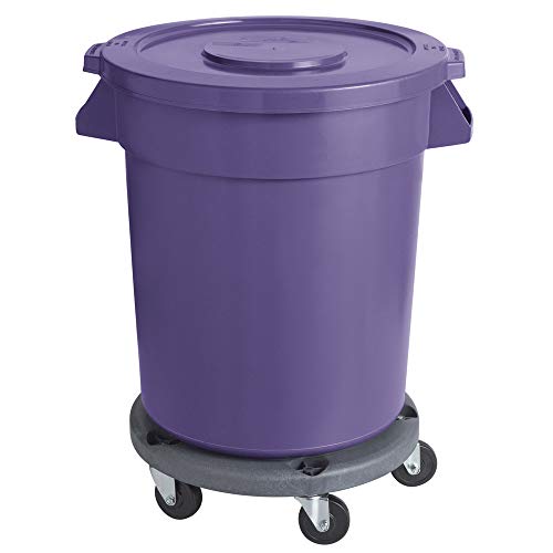 80 Qt. / 20 Gallon / 75L Purple Round Commercial Trash Can with Lid & Wheels - Heavy-Duty Waste Bin for Kitchen, Restaurant, Office, Indoor & Outdoor Use - Includes Dolly & Trash Bags