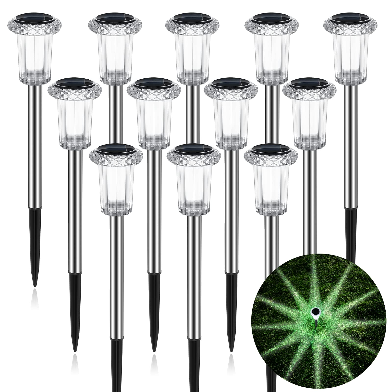 BUNEE 12 Pack Solar Outdoor Lights - Waterproof Solar Garden Lights with Auto On/Off, 12H Long Lasting Plug & Play Solar Pathway Lights for Yard, Patio, Landscape & Walkway - Perfect for Outdoor Decor, Garden Lighting & Nighttime Safety