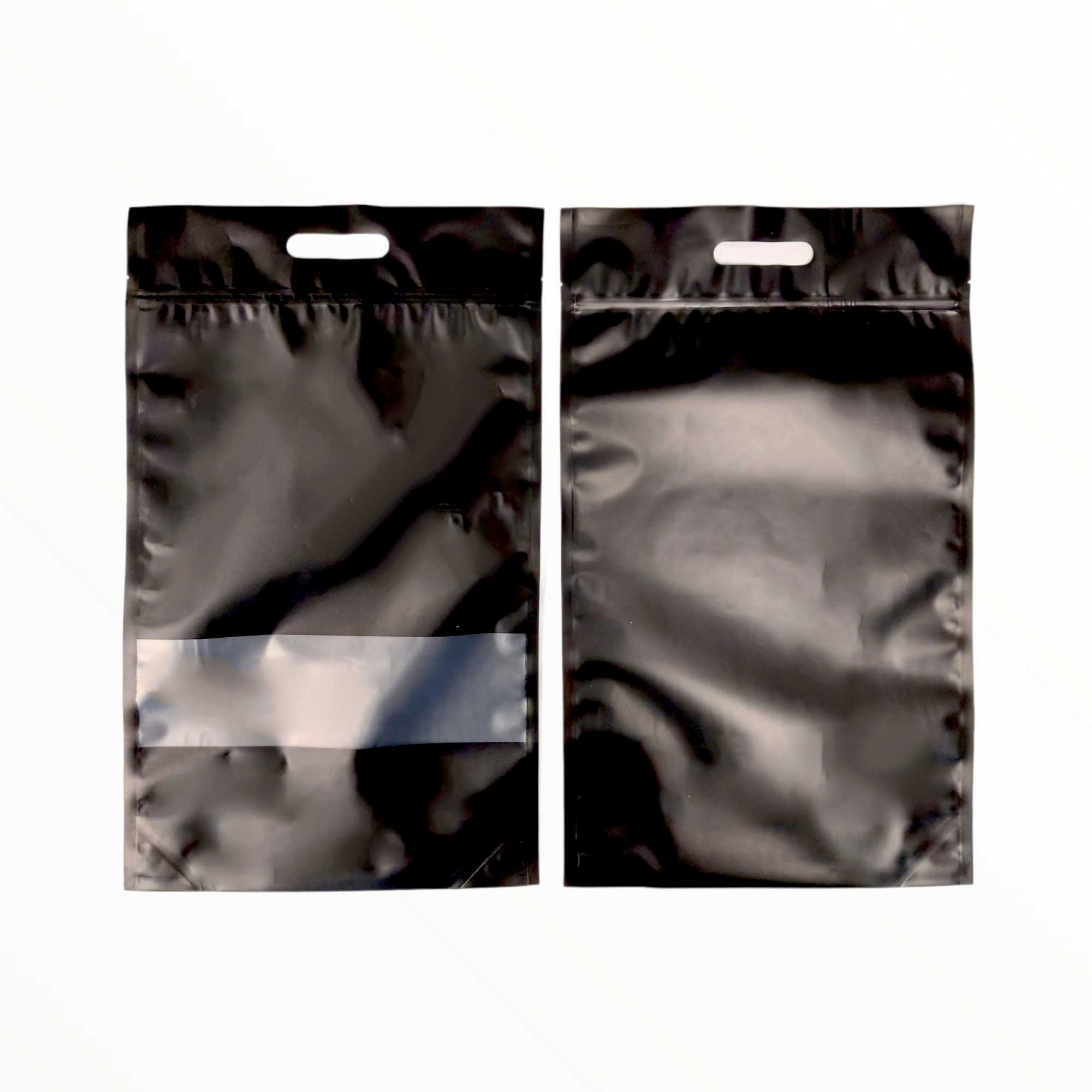 100 Resealable Mylar Stand Up Bags with Handles - 53x32cm Black Food Storage Pouches | Perfect for Coffee, Snacks, Dry Goods & Bulk Food Packaging