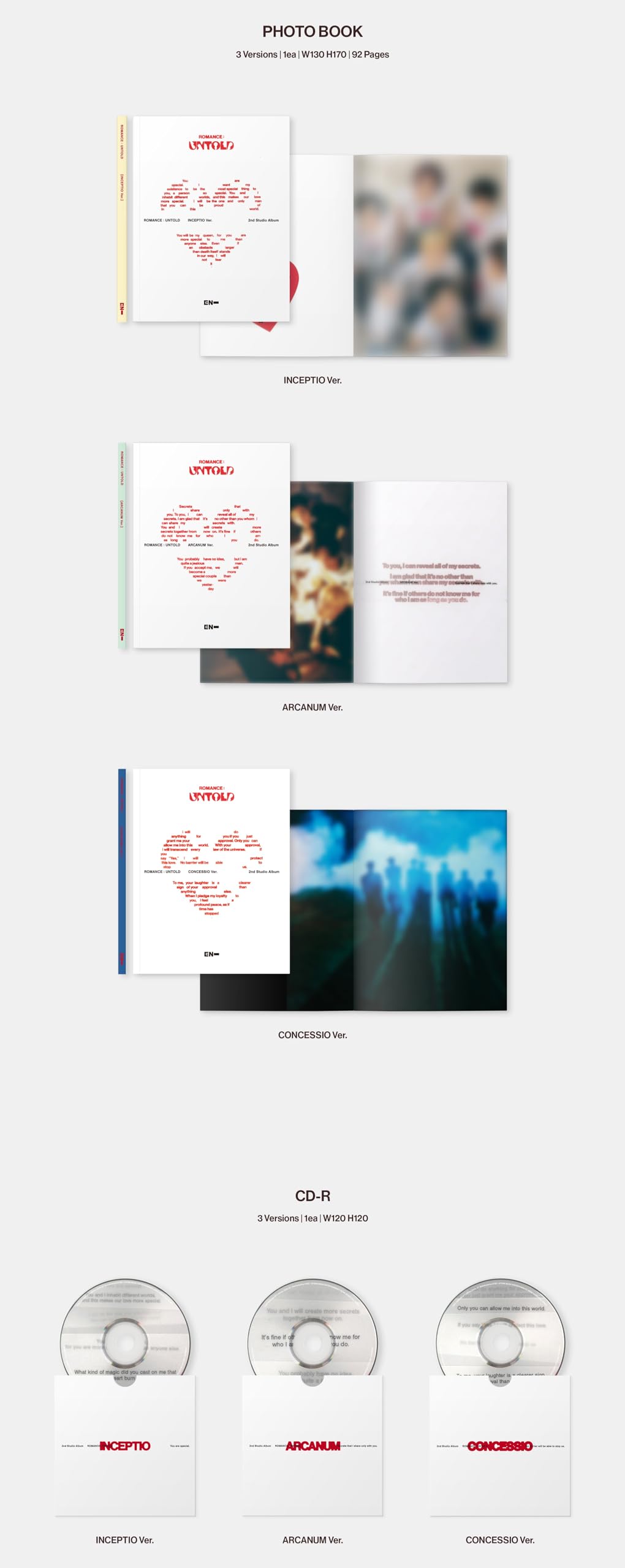 ENHYPEN ROMANCE : UNTOLD 2nd Full Album Standard 3 Versions + ENGENE 7 Versions Set - Kpop Merchandise | DHL Express Shipping | Perfect for Kpop Fans Collection & Gift Giving