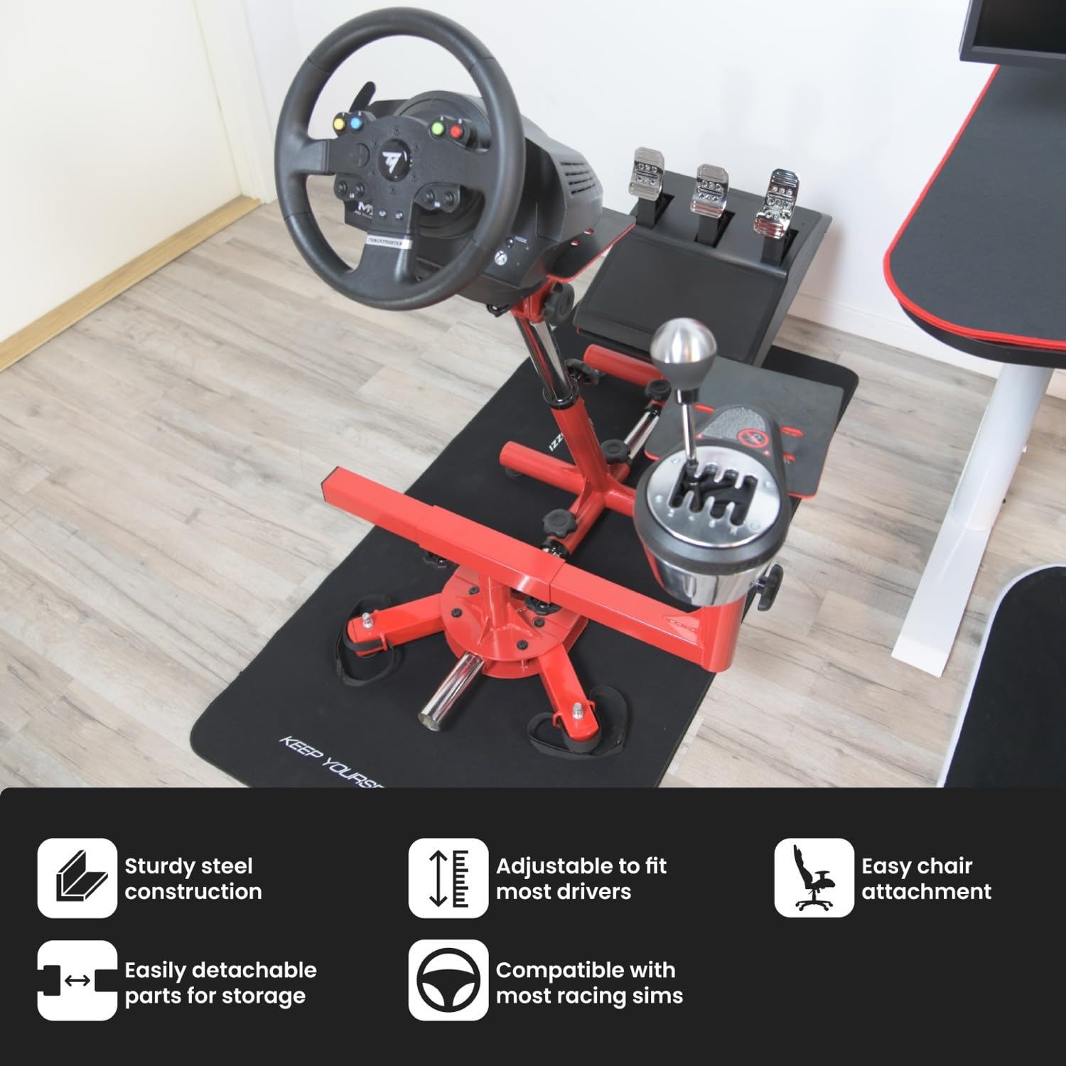 Arozzi Velocita Universal Racing Simulator Cockpit - Compatible with Logitech G29, Thrustmaster & Fanatec Wheels | Adjustable, Foldable & Portable Design | Perfect for PC, PS5 & Xbox Gaming Setup - Red
