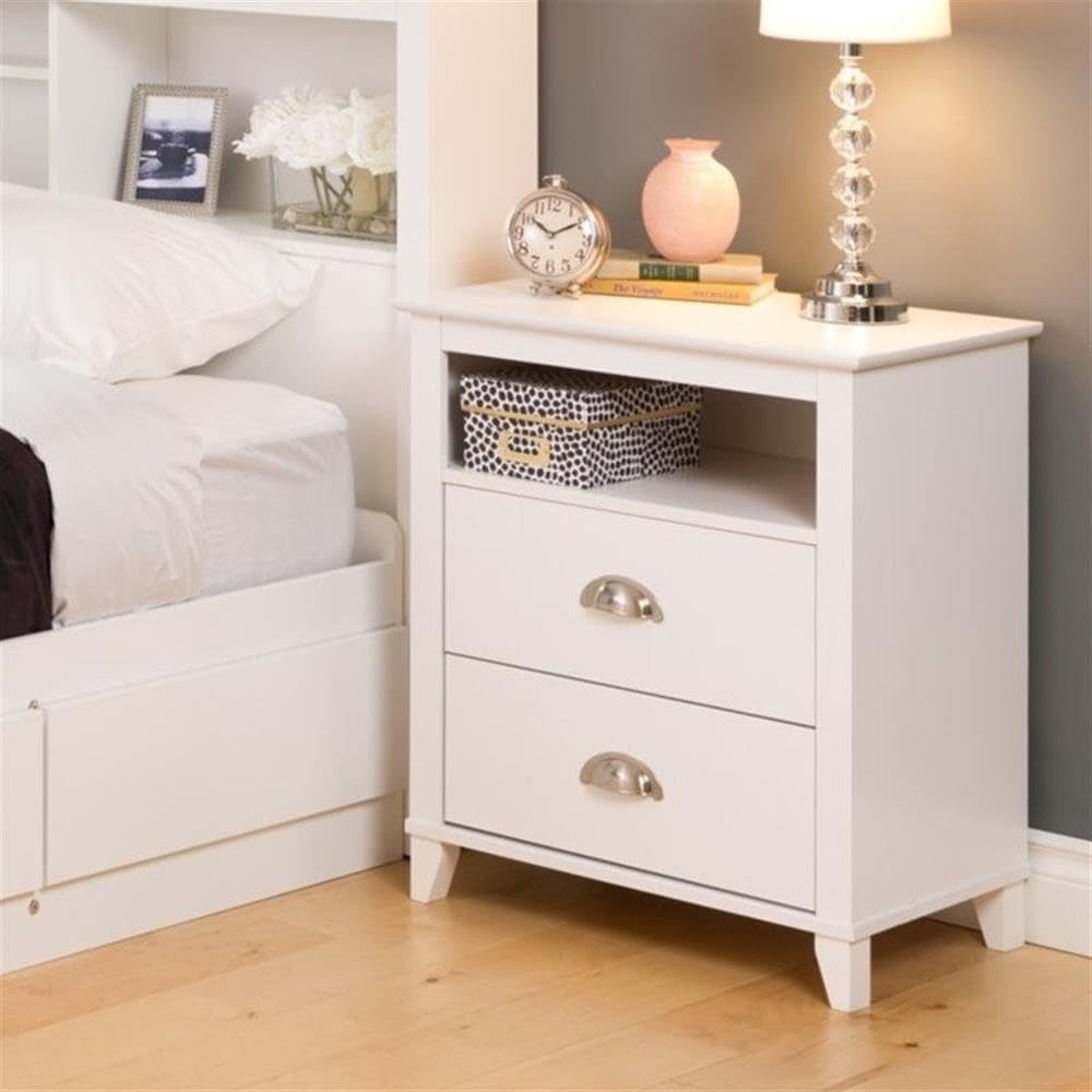 Pemberly Row Modern 2-Drawer White Nightstand - Bedside Table for Bedroom, Guest Room & Nursery - Compact Storage with Smooth Gliding Drawers