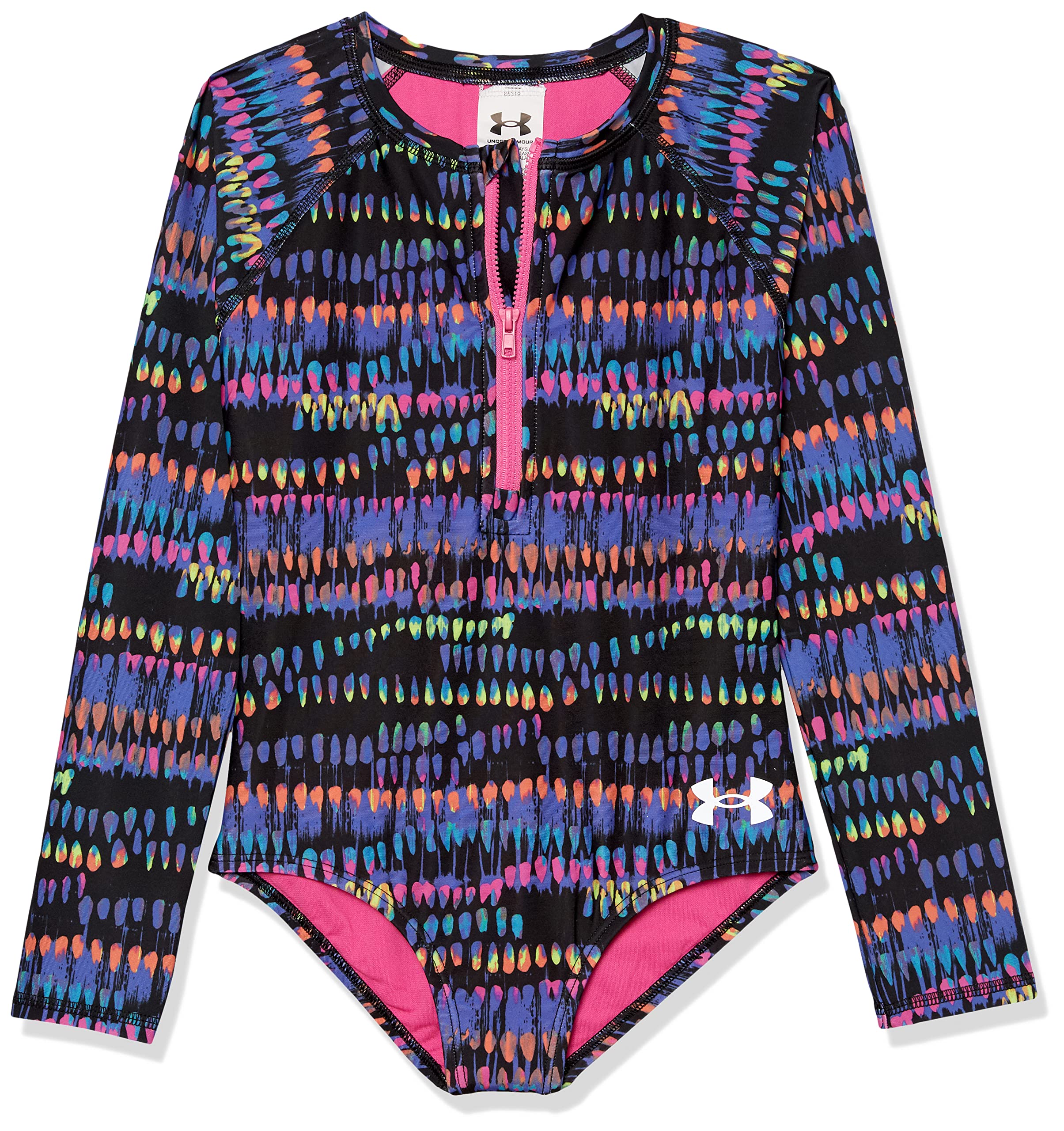 Under Armour Girls' One Piece Paddlesuit - Black Water Color Swimsuit for Kids | UV Protection & Quick-Dry Swimwear for Beach, Pool & Water Sports