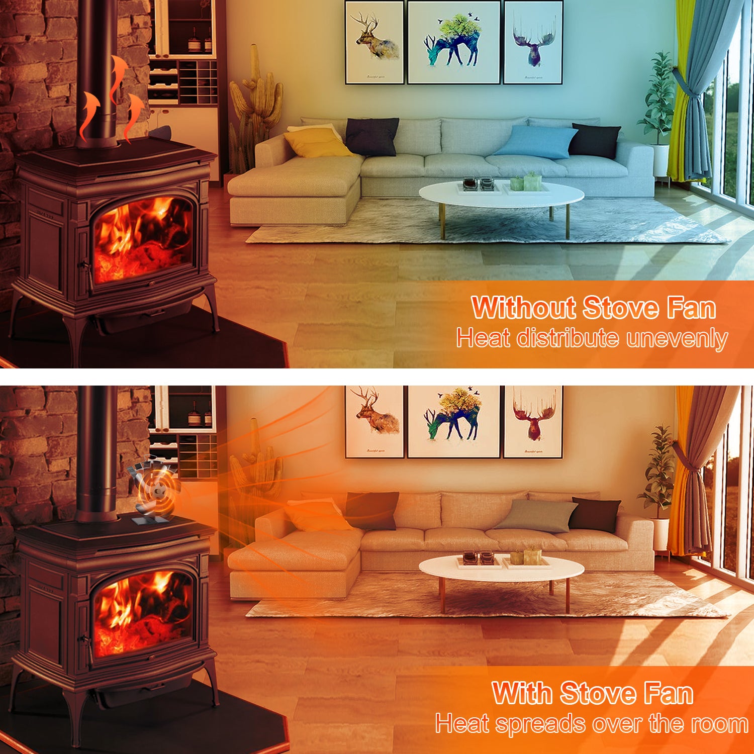 5 Blade Stove Fan VDST615B - Efficient Heat Circulation for Wood Burning Stoves, Fireplaces & Home Heating - Eco-Friendly & Silent Operation for Cozy Winter Nights