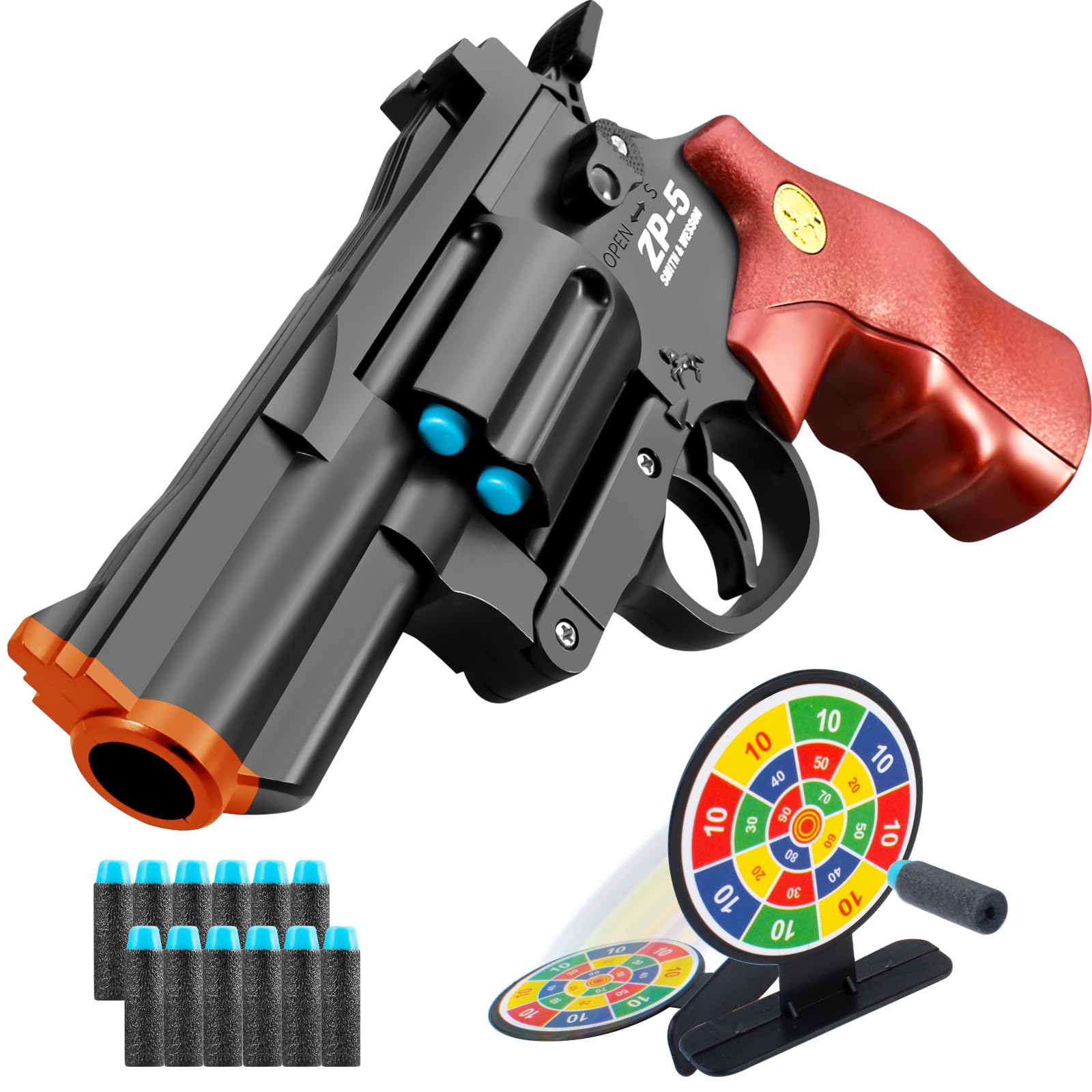 Realistic Foam Revolver Toy Gun for Kids - Safe Ejecting Shell Soft Bullet Blaster, Brown | Pretend Play, Outdoor Games, Birthday Gift for Boys & Girls