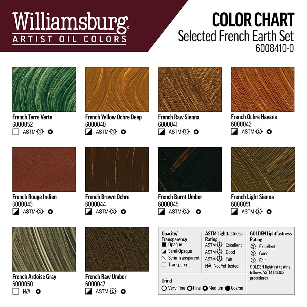 Premium Williamsburg Artist Oil Colors by GOLDEN - French Earths Set of 6 Professional Oil Paints for Landscape, Portrait & Still Life Painting | Ideal for Artists, Students & Art Classes