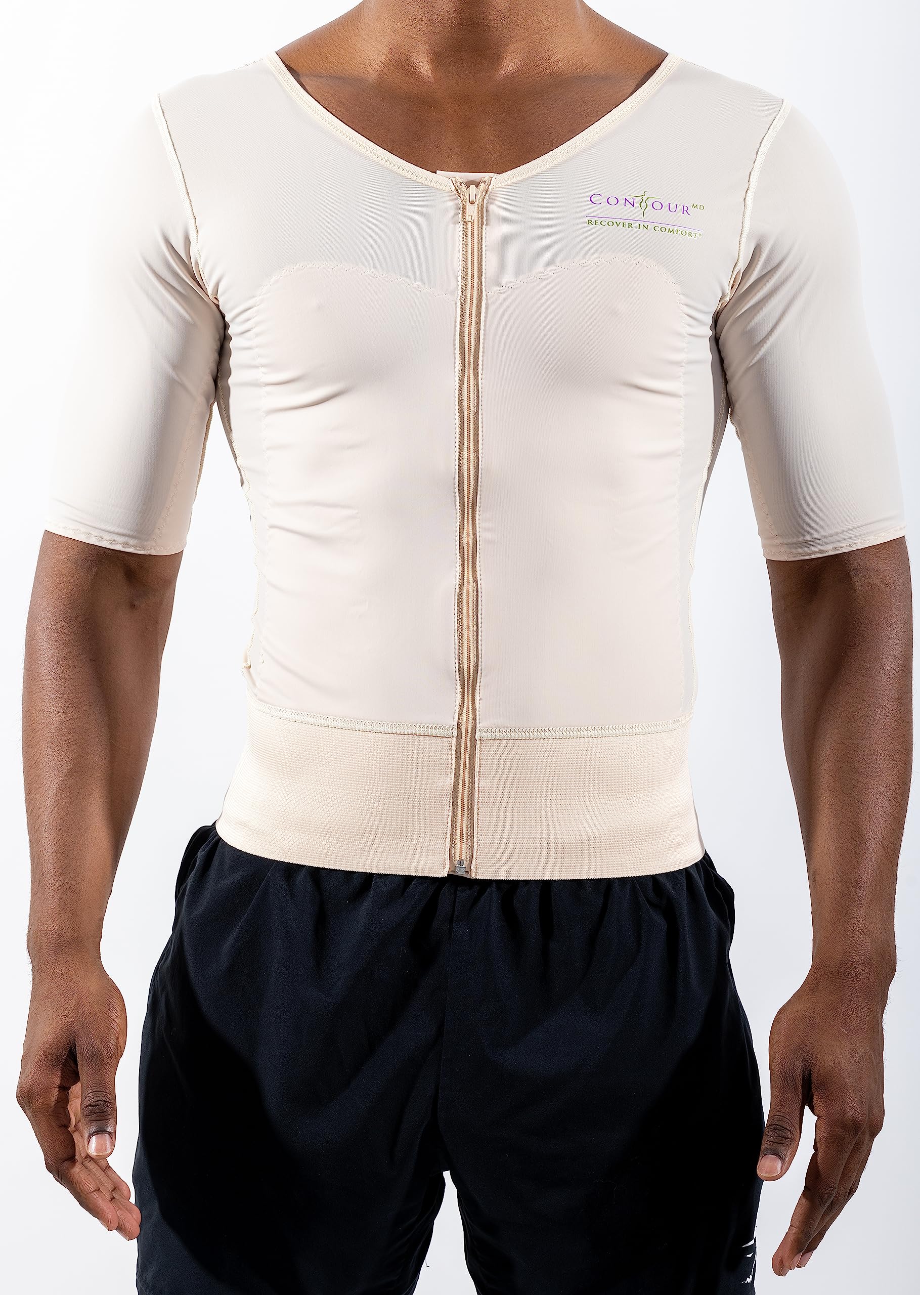 Post Gynecomastia Surgery Chest Compression Vest for Men with Sleeves - 11S BG S Beige - Post-Op Recovery, Swelling Reduction & Comfort Support for Gynecomastia Patients