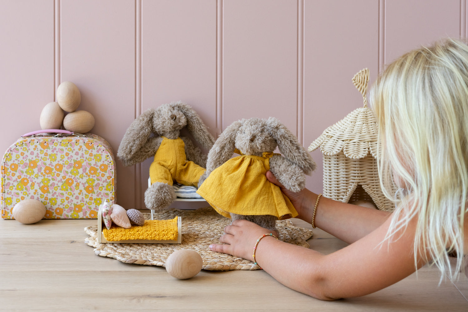 Adorable Baby Honey Bunny Girl Outfit in Mustard Yellow - Perfect for Easter, Photoshoots & Special Occasions