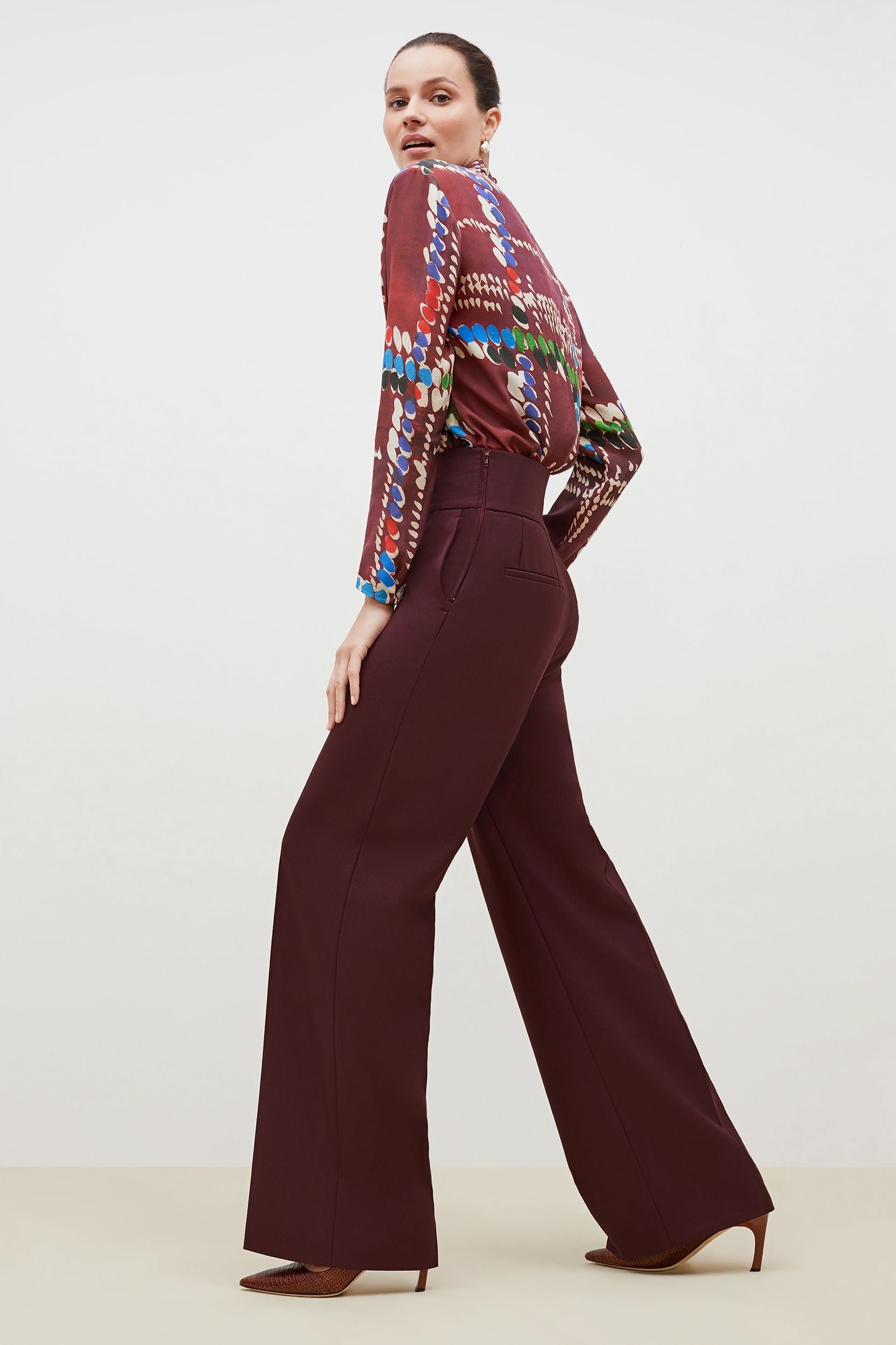 Hadley Pant - Sharkskin Garnet Color Women's Trousers for Office & Business Casual Wear