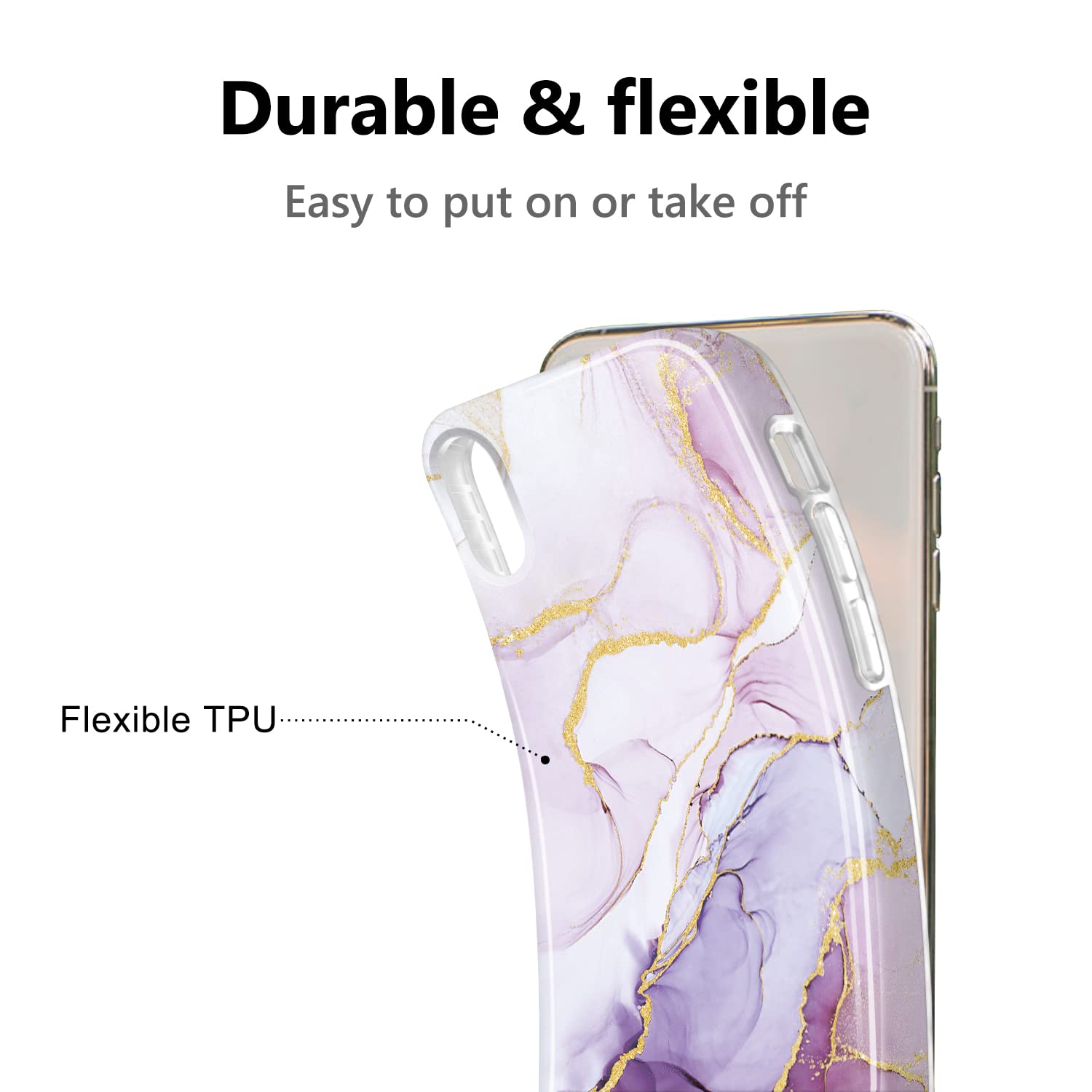 JIAXIUFEN iPhone X / Xs Case - Gold Sparkle Glitter Marble Slim Shockproof TPU Soft Silicone Cover (Purple Pink) | Protective Phone Case for Women & Girls | Perfect for Daily Use, Work, Travel & Gift Giving