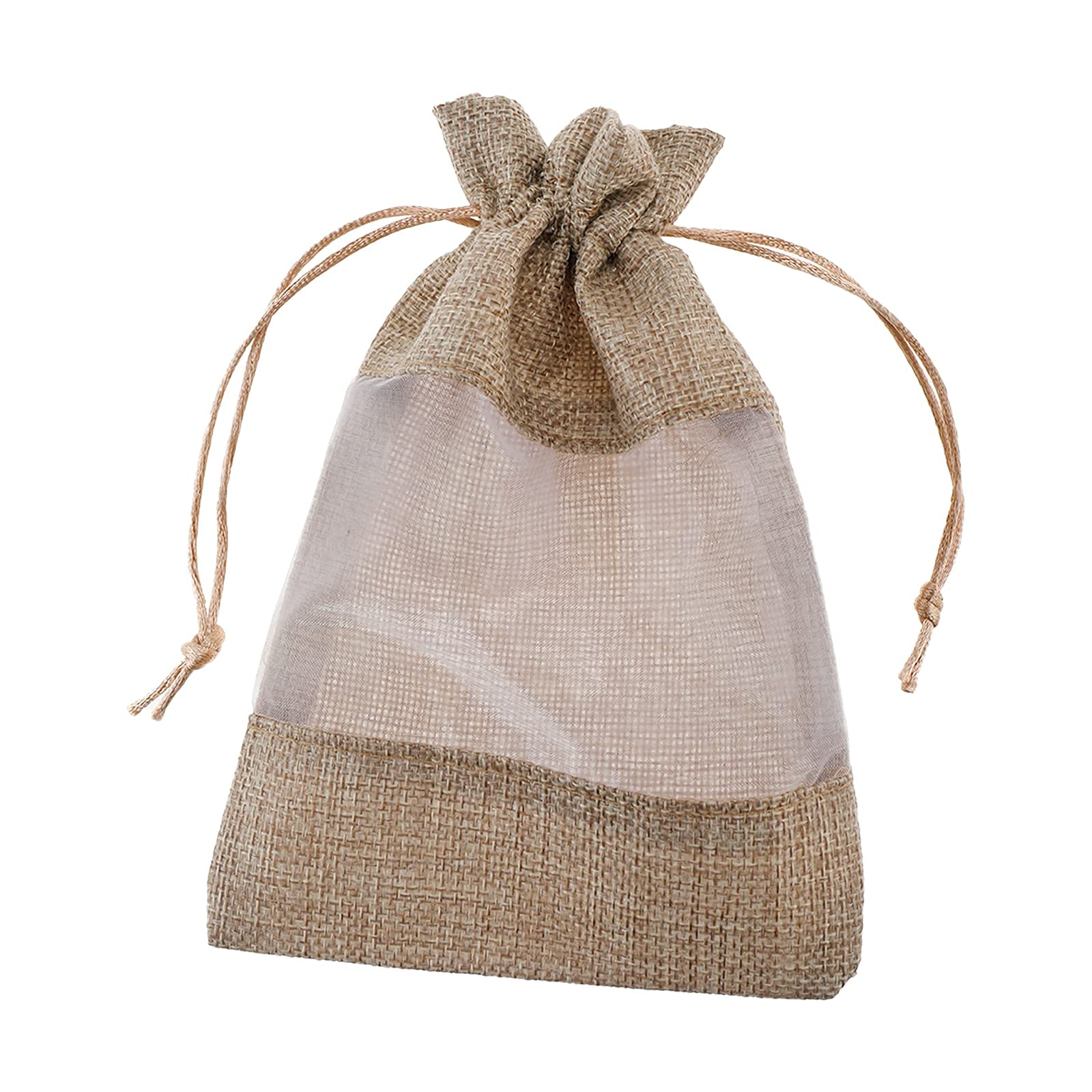 XMSound 50 Pack 5x7 Inch Linen Burlap Drawstring Bags - Sheer Organza Gift Bags for Wedding Favors, Party Decor, Cosmetic Samples & DIY Crafts | Perfect for Bridal Showers, Baby Showers & Holiday Gift Packaging