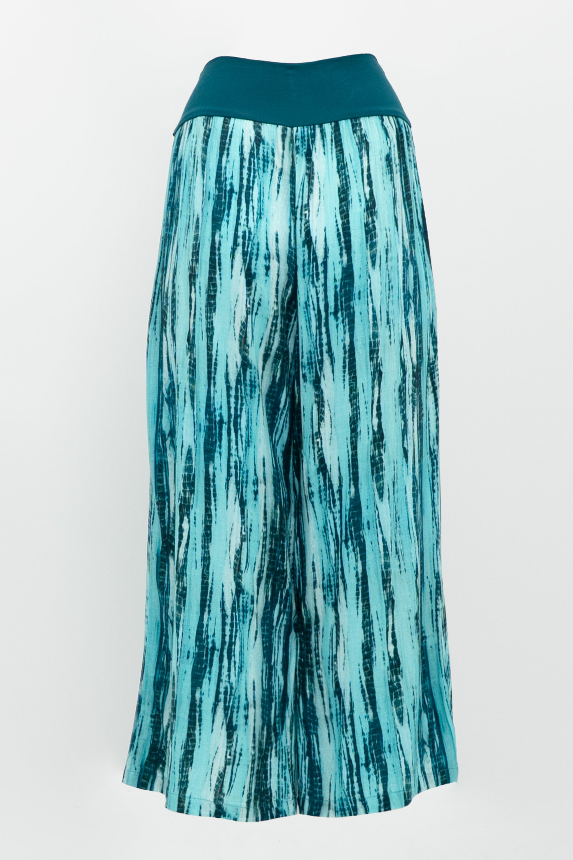Landon Capri Pants - Teal Tie Dye Linen Bamboo Blend - Comfortable & Breathable for Yoga, Beach & Summer Wear
