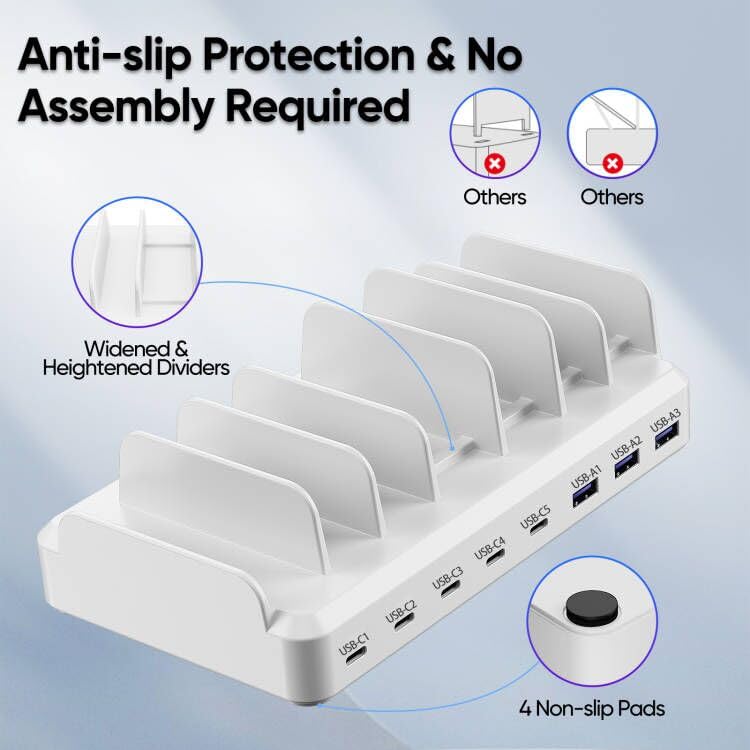 300W 8-Port USB C Charging Station - Fast Charge for MacBook iPhone 15 iPad - Perfect for Home & Office