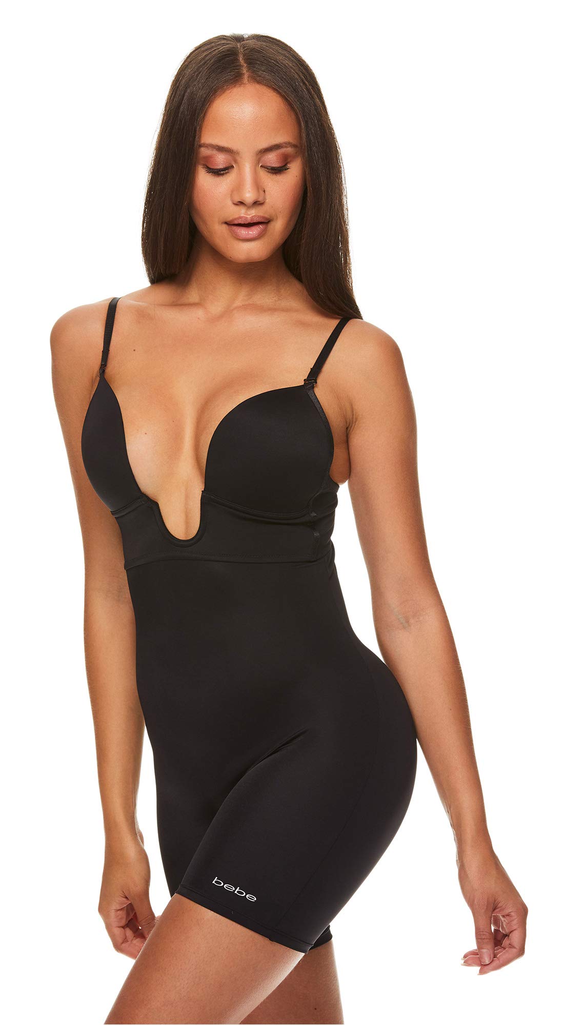 Bebe Women's Seamless Bodysuit Shapewear - Stretch Microfiber U Plunge Mid Thigh Body Shaper - Full Body Slimming Underwear for Tummy Control & Smoothing - Perfect for Everyday Wear, Special Occasions & Postpartum Recovery