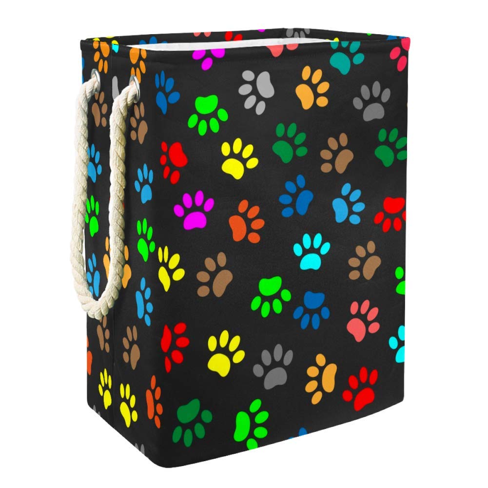 Colorful Animal Paw Prints Collapsible Laundry Hamper with Handles - Large Foldable Storage Basket for Nursery, Kids Room & Dorm Organization - Perfect for Clothes, Toys & Baby Essentials