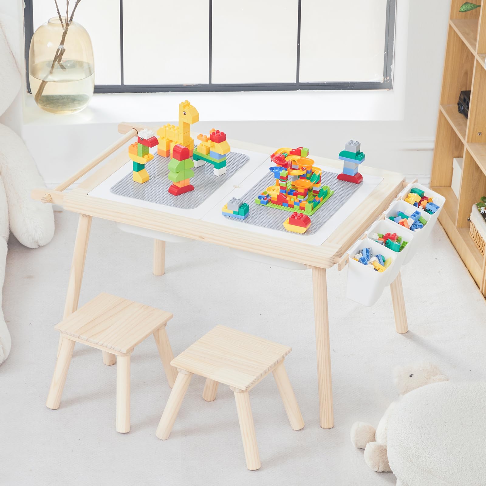 **5-in-1 Kids Sensory Table & Chair Set - Wooden Sand & Water Play Table for Building Blocks, Learning, Dining & Storage - Perfect Gift for Boys & Girls - Ideal for Indoor & Outdoor Playtime**