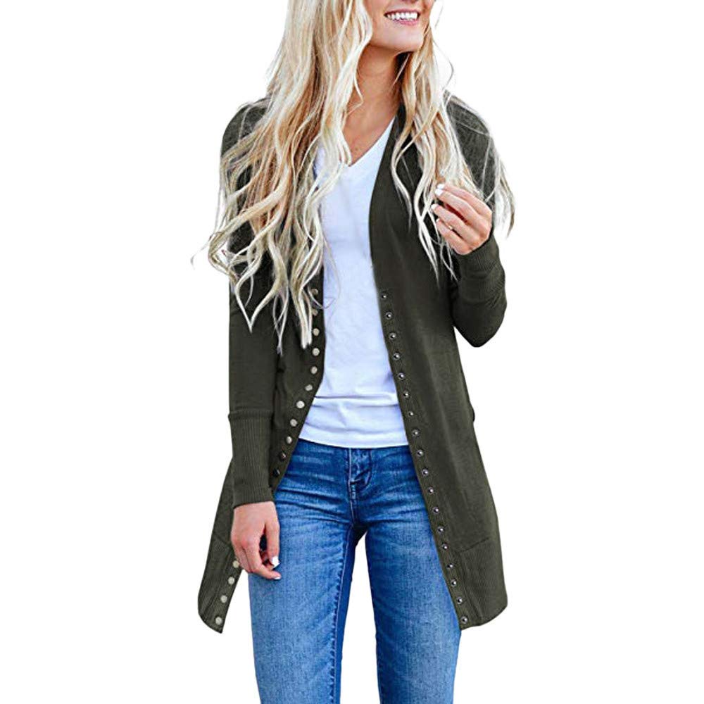 Vedolay Women's Lightweight Ribbed Knit Cardigan Sweater - Snap Button Down Solid Pullover Top for Casual Wear & Office Outfits