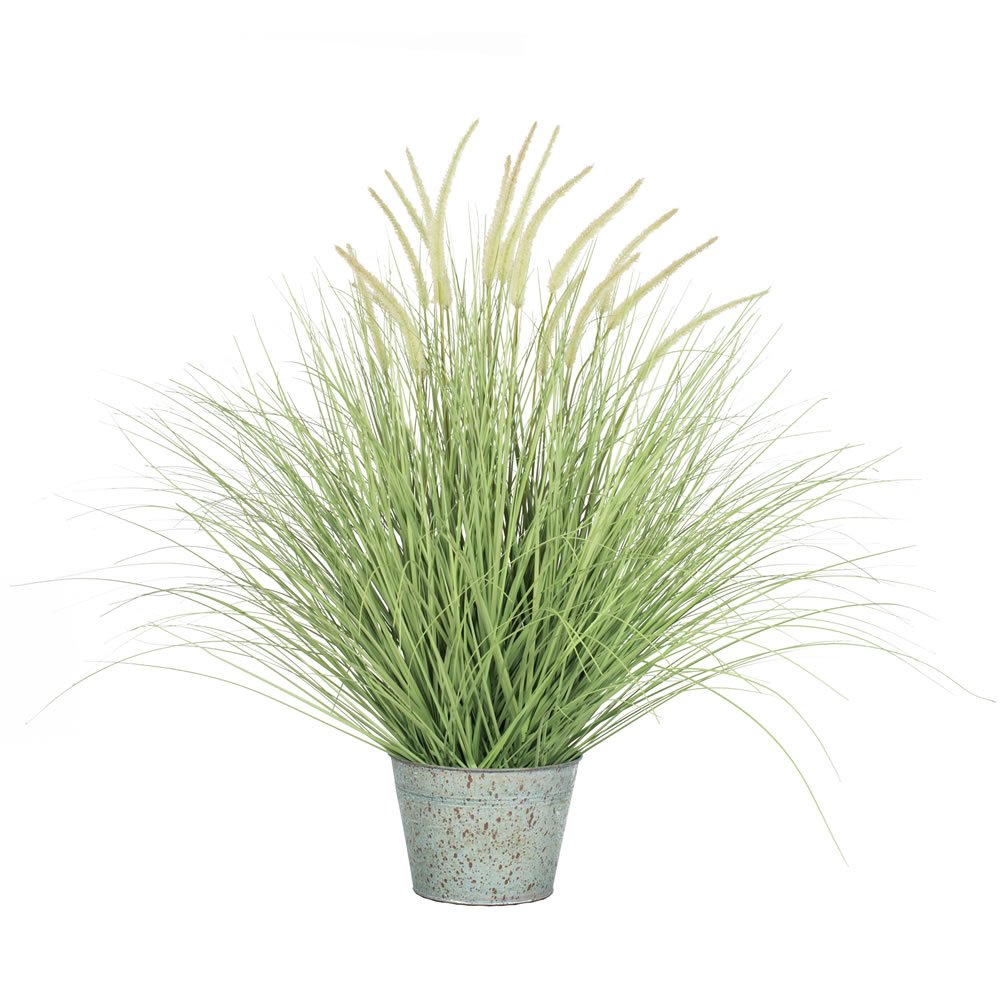 Vickerman 39 Inch Artificial Green Dog Tail Grass Bush Set in Decorative Metal Pot - Perfect for Home Decor, Office Plants, and Indoor Greenery
