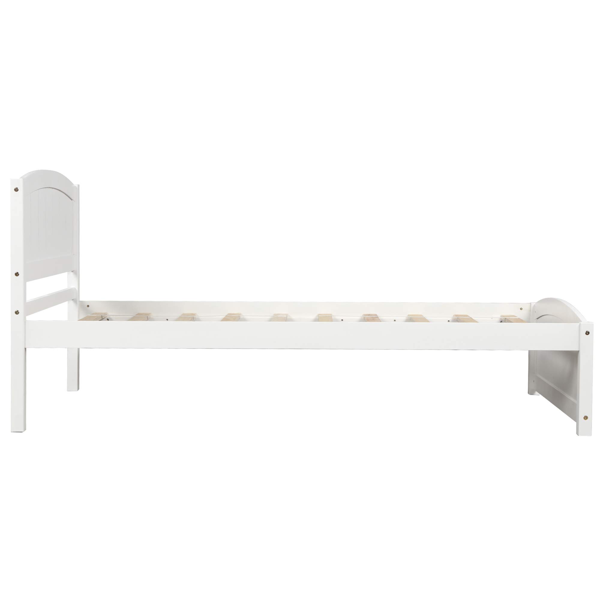 Merax Twin Size Wooden Platform Bed Frame with Headboard & Footboard - Sturdy Wood Slat Support, No Box Spring Required - White - Perfect for Kids Rooms, Guest Bedrooms & Small Spaces