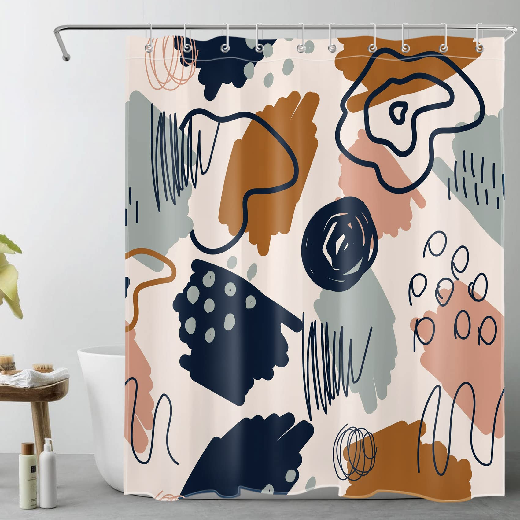 Boho Shower Curtain for Bathroom Decor - Abstract Floral Geometric Pattern Bathroom Curtain, Modern Aesthetic Polyester Fabric with Hooks, 60x72 Inches - Perfect for Boho, Farmhouse & Vintage Style Bathrooms