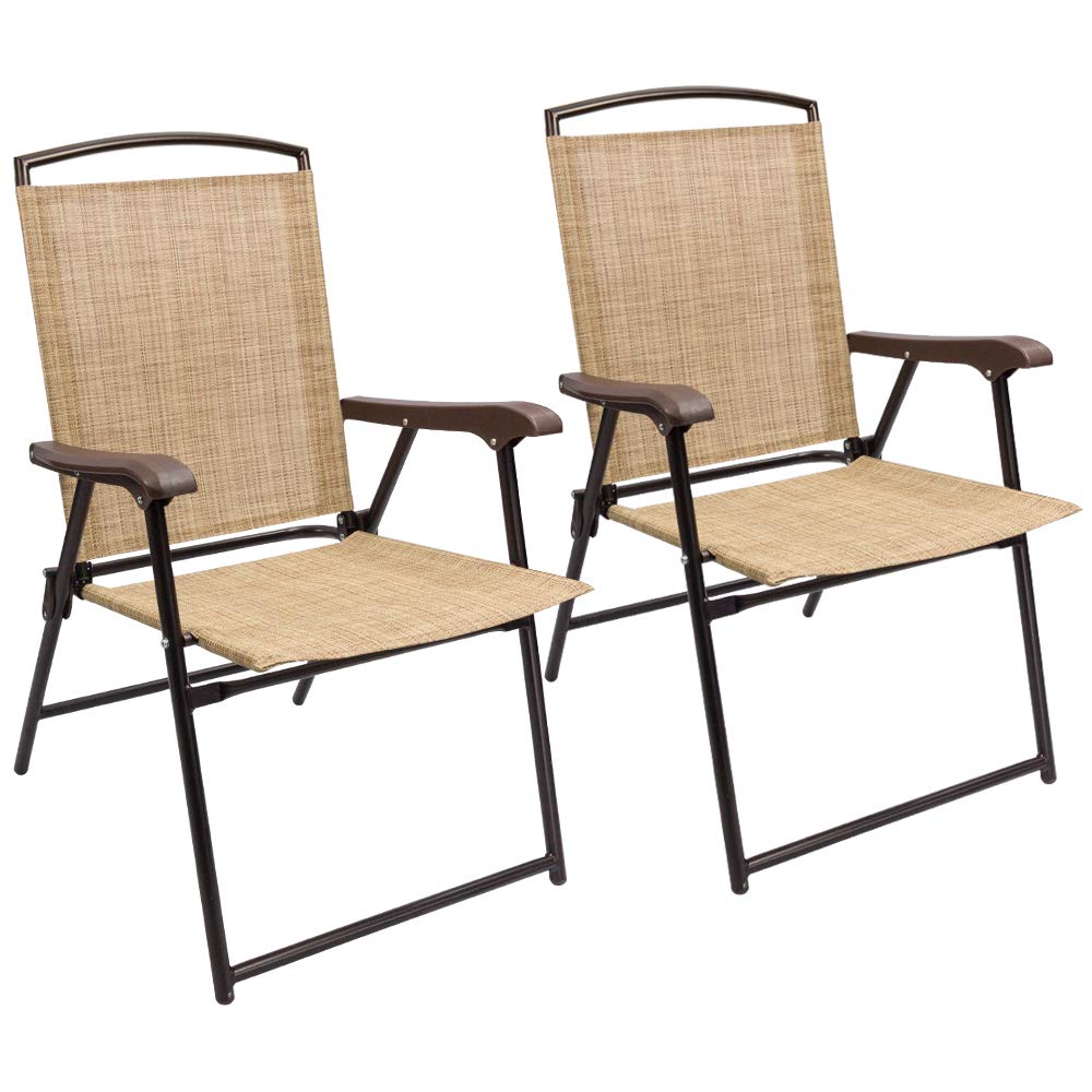 Devoko 2-Pack Folding Sling Chairs for Patio, Deck, Camping, Garden, Pool & Beach - Space Saving Outdoor Lounge Chairs (Beige) | Perfect for Backyard Relaxation, Picnics & Summer Gatherings