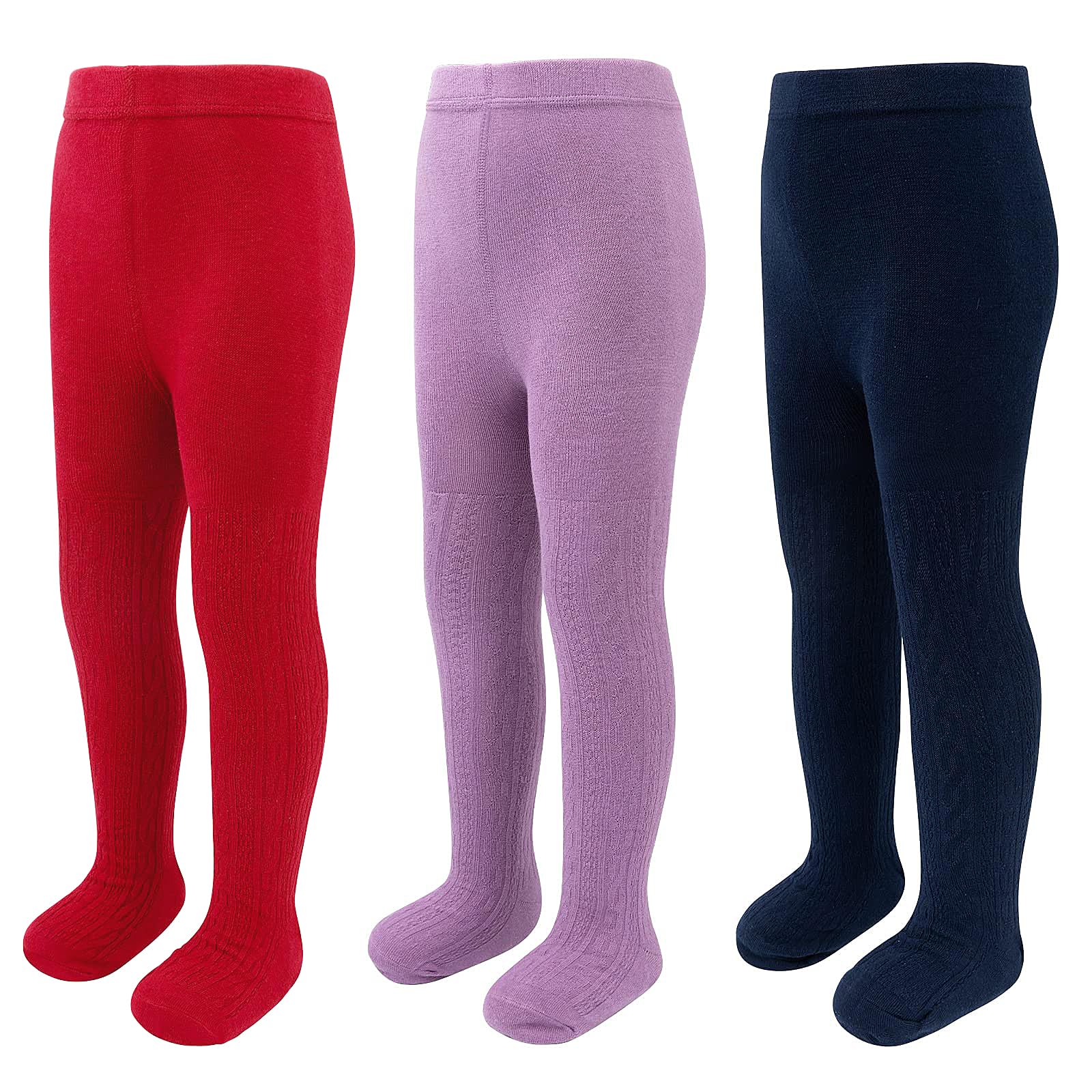 TechCity Girls' Cotton Cable Knit Seamless Leggings for Toddlers 2-14 Years - Soft Stretchy Tights, Pantyhose & Stockings for School, Play & Winter Outfits