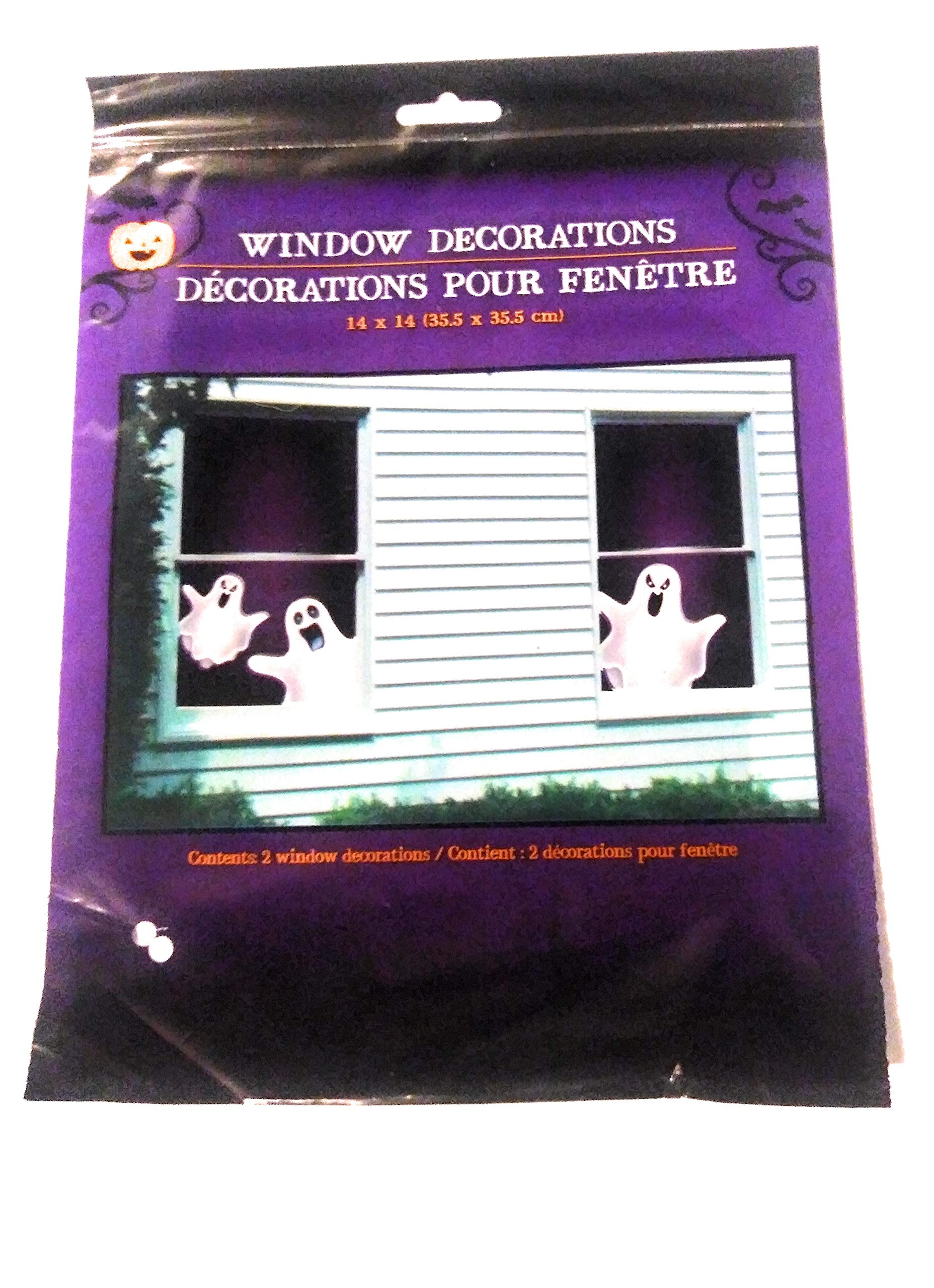 Spooky Halloween Ghost Window Decorations - 14 x 14 Inch Set of 2 - Haunted House & Classroom Decor for Halloween Party, Home & School Use
