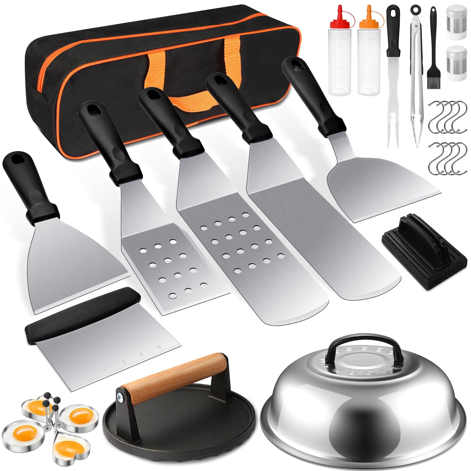 29-Piece Griddle Accessories Kit for Blackstone & Camp Chef - Stainless Steel Spatula Set, Burger Press, Melting Dome, Scraper, Tongs & Carry Bag - Perfect for Outdoor Grilling, BBQ Parties & Camping Cooking