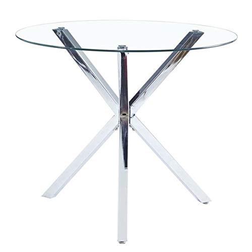 90x75cm Round Glass Dining Table - Transparent Tempered Glass with Cross Base Design - Modern & Durable (Table Only) - Fast 3-7 Day Delivery - Perfect for Small Spaces, Breakfast Nooks & Contemporary Dining Rooms