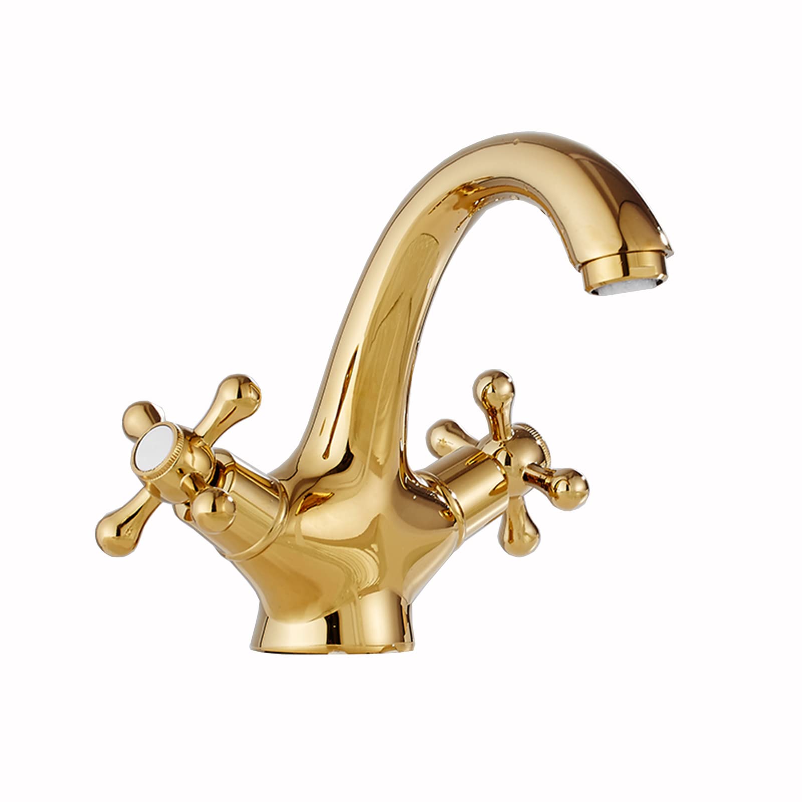 BiaoTeng Antique Brass Double Handle Bathroom Sink Faucet - Hot & Cold Water Mixer Tap for Vanity, Single Hole Installation, Vintage Gold Finish - Perfect for Traditional & Farmhouse Style Bathrooms