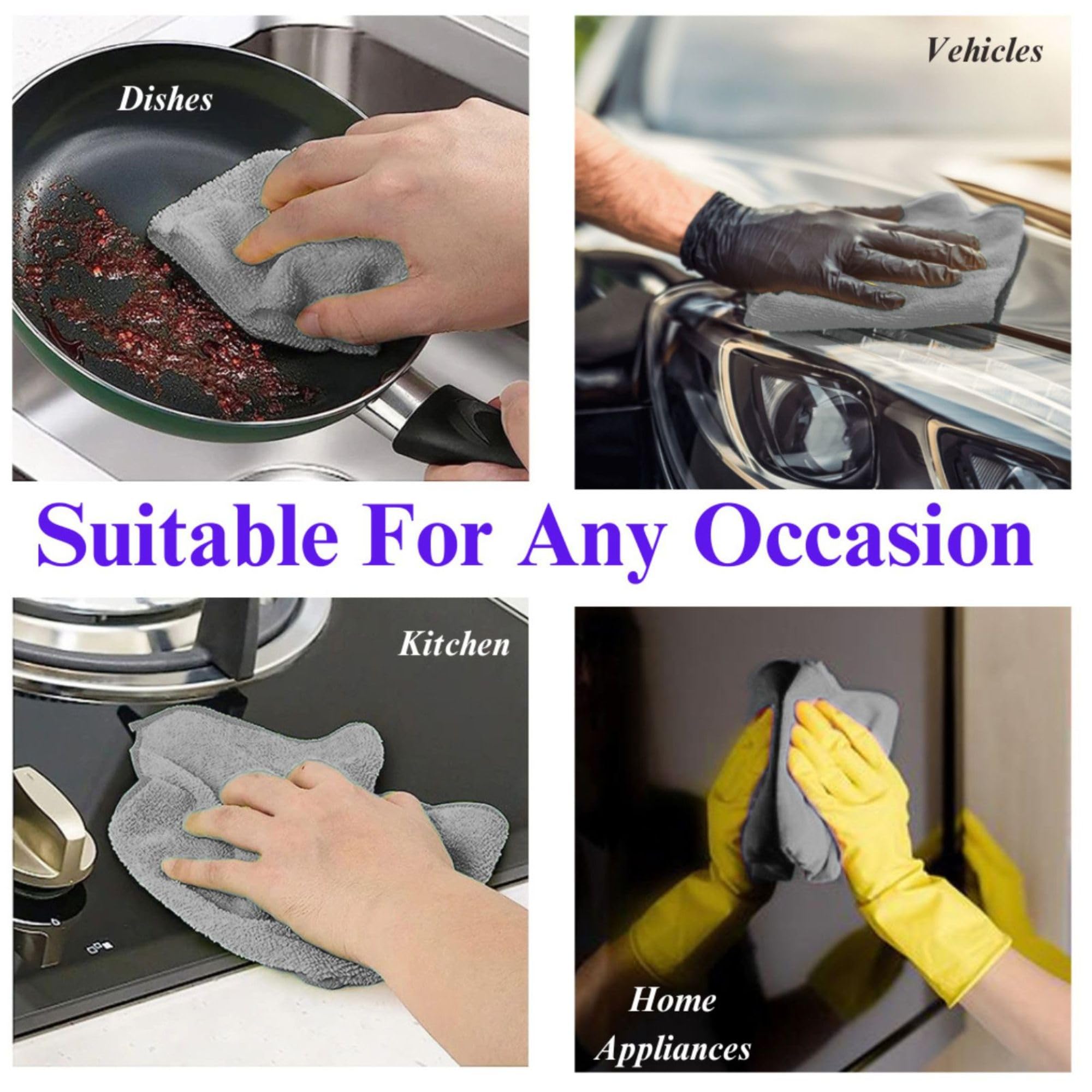 Premium Microfiber Cleaning Cloths for Kitchen, Home & Car - 300GSM Super Absorbent, Lint-Free Towels (24-Pack, Gray) - Perfect for Dishes, Countertops, Windows & Auto Detailing