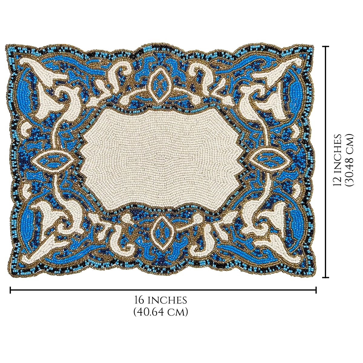 Decozen Beaded Placemats Set of 2 - 12x16 Inch Heat Resistant Charger Plates for Dining Table Decor - Elegant Blue & White Design for Wedding, Mother's Day, Kitchen, Office & Home Decor | Perfect for Holiday Dinners, Parties & Everyday Use