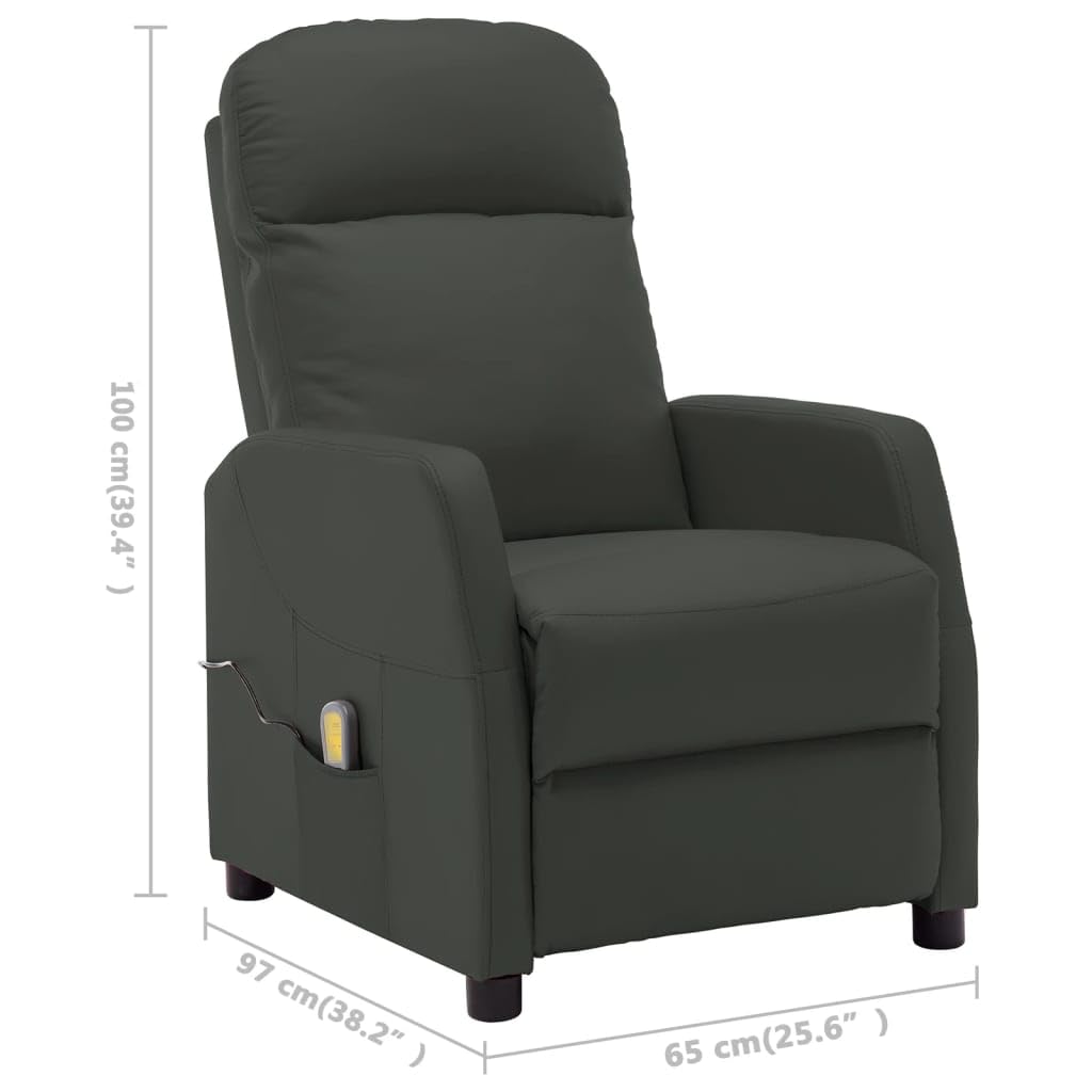 vidaXL Massage Recliner Chair for Elderly - Adjustable Push Cozy Massaging Chair with Faux Leather for Home Theater & Cinema (Anthracite) - Perfect for Relaxation, Pain Relief & Home Entertainment