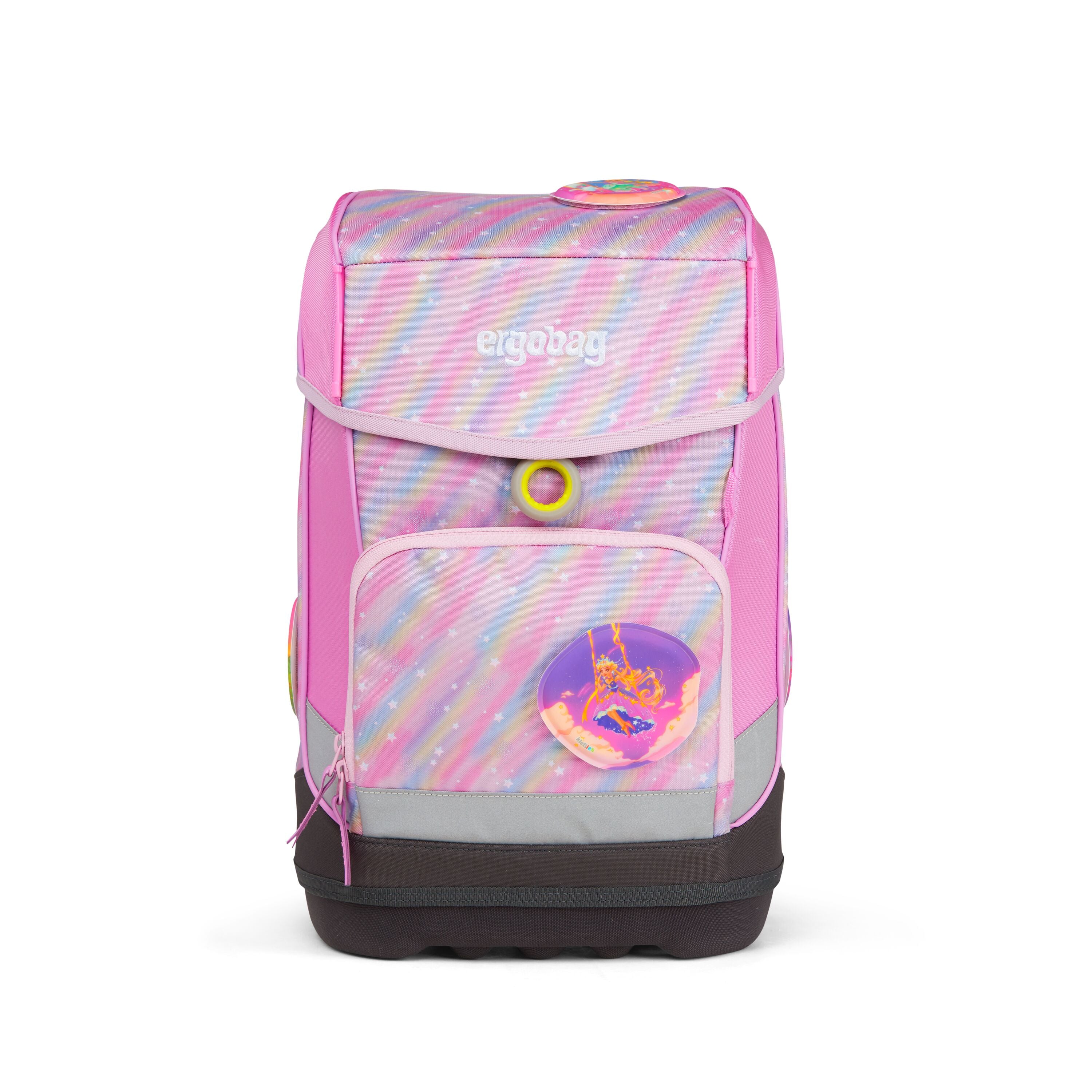 Ergobag Cubo Slim Backpack for Kids - Bearbow Pink Rainbow Design | Lightweight School Bag for Boys & Girls | Perfect for Preschool, Daycare & Travel