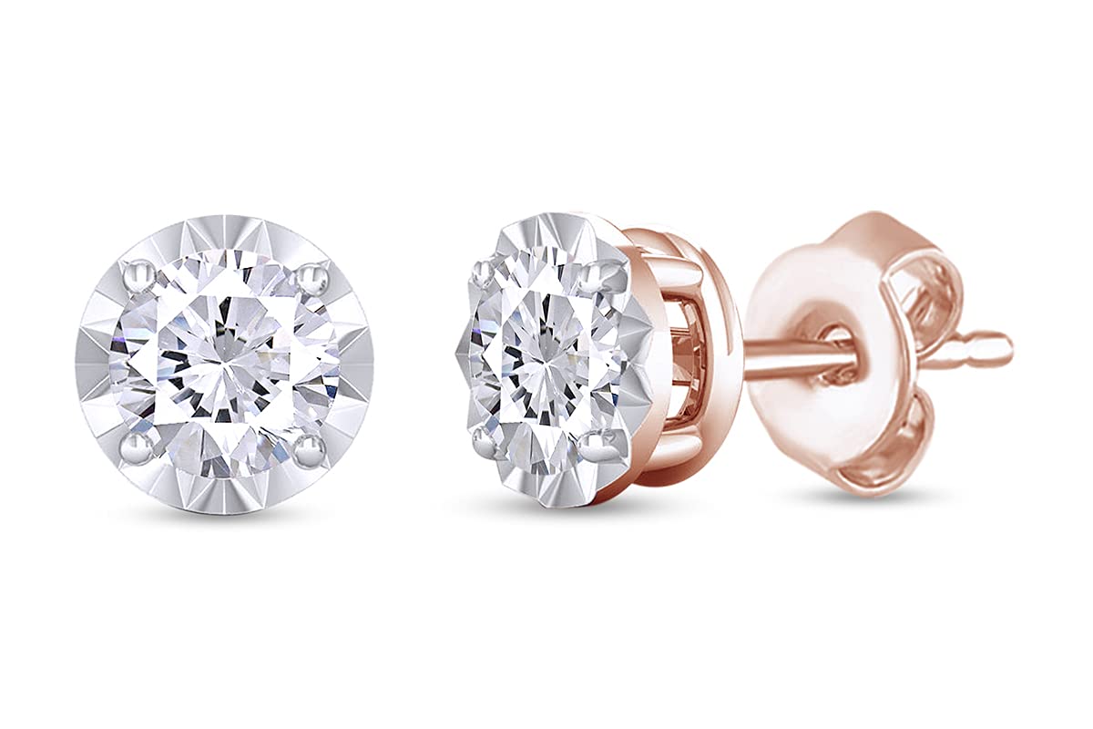 1/4 Carat Round Cut Natural Diamond Stud Earrings for Women - 14K Gold Plated 925 Sterling Silver Solitaire Jewelry Gift (I2-I3 Clarity, I-J Color, 0.25 CTTW) | Perfect for Weddings, Anniversaries & Special Occasions